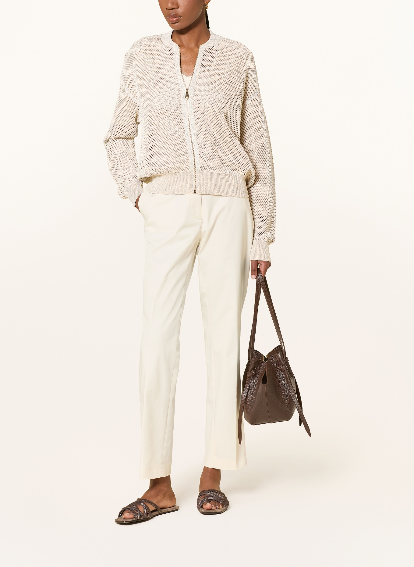 FABIANA FILIPPI Strickjacke mit Pailletten: BEIGE / SILBER