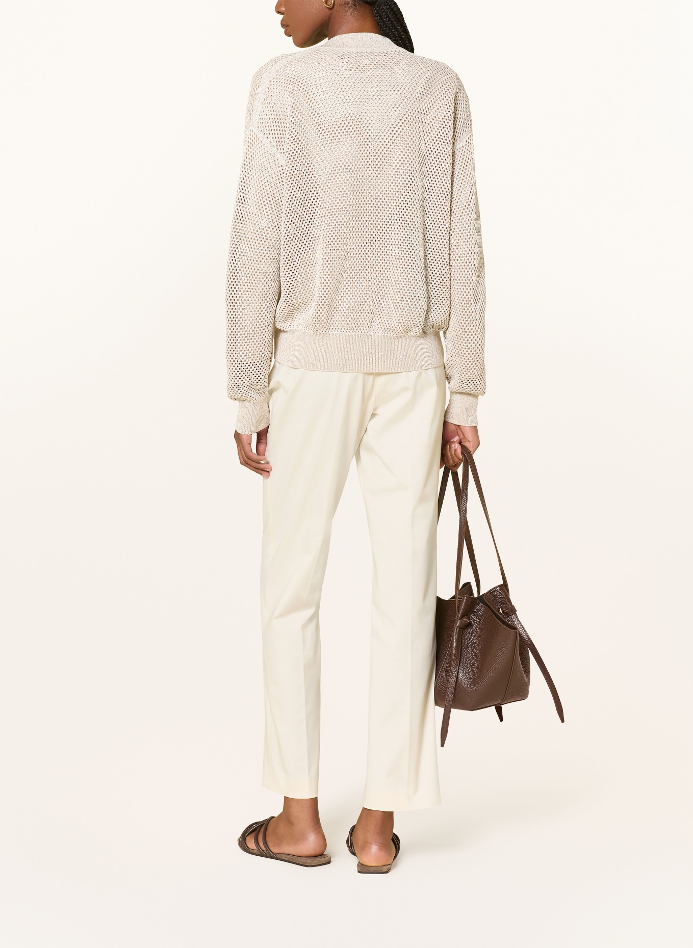 FABIANA FILIPPI Strickjacke mit Pailletten: BEIGE / SILBER