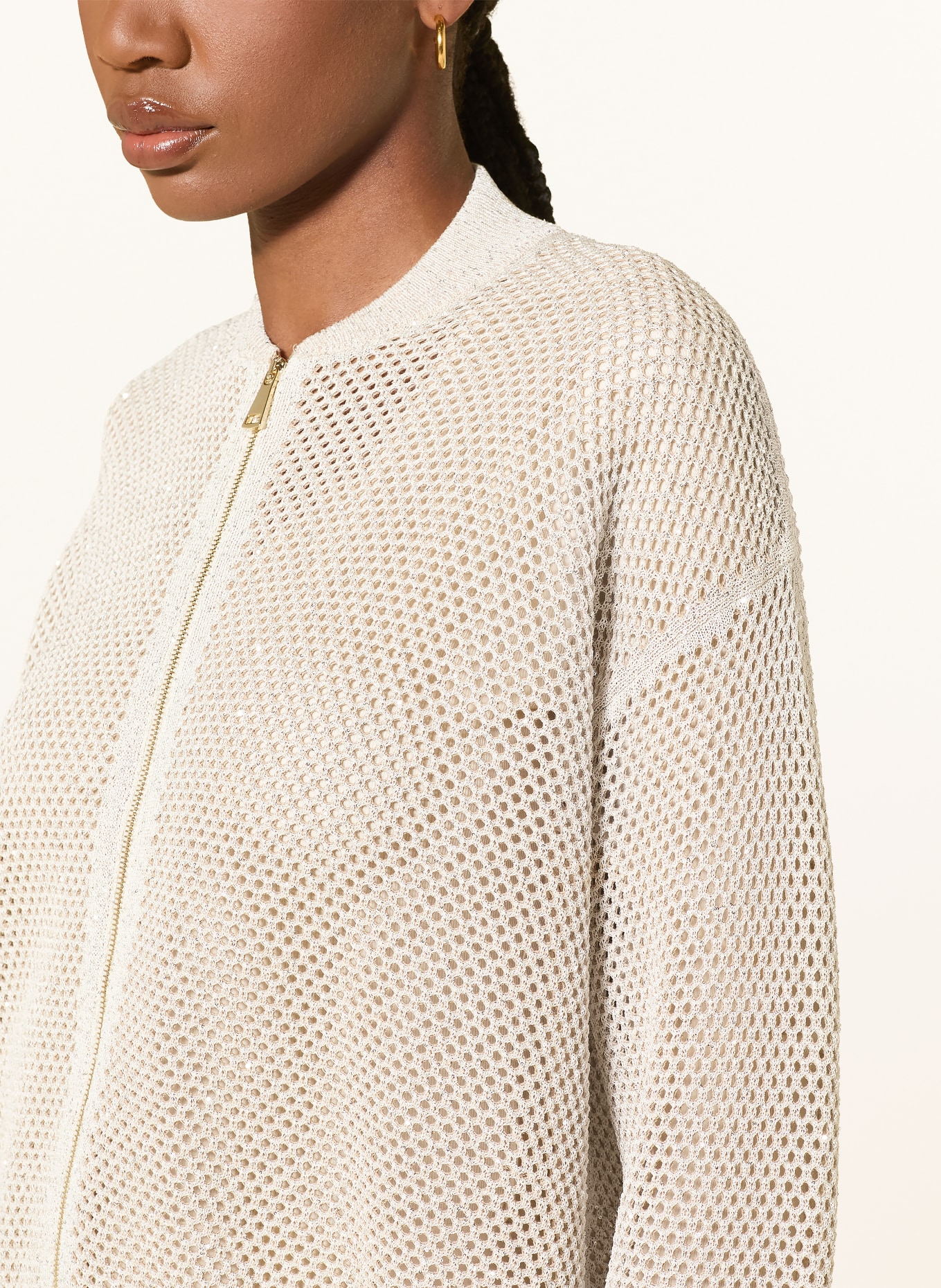 FABIANA FILIPPI Strickjacke mit Pailletten: BEIGE / SILBER