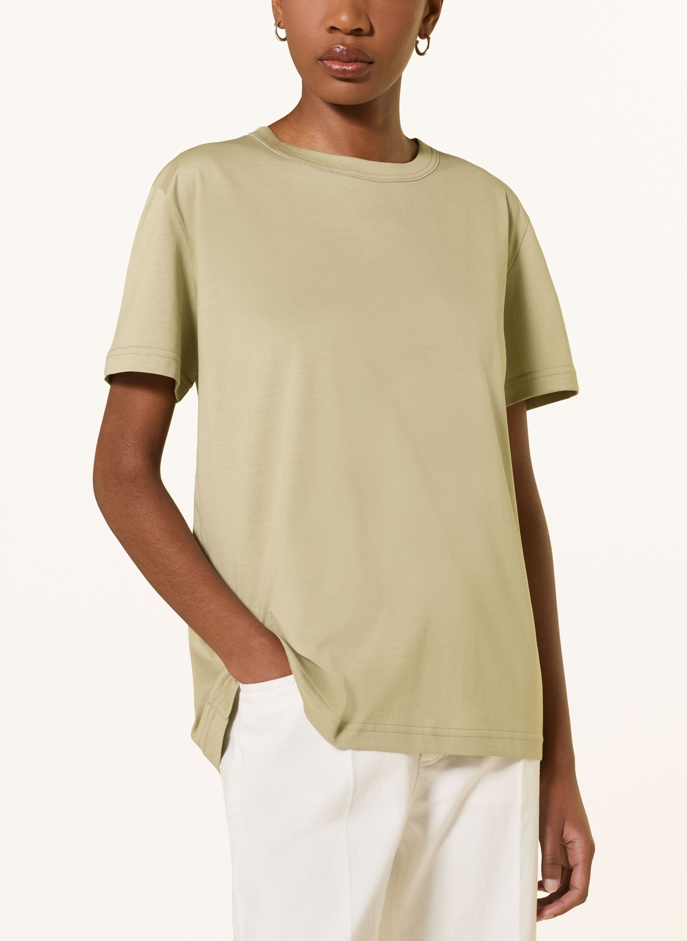 FABIANA FILIPPI T-shirt with rhinestones: KHAKI
