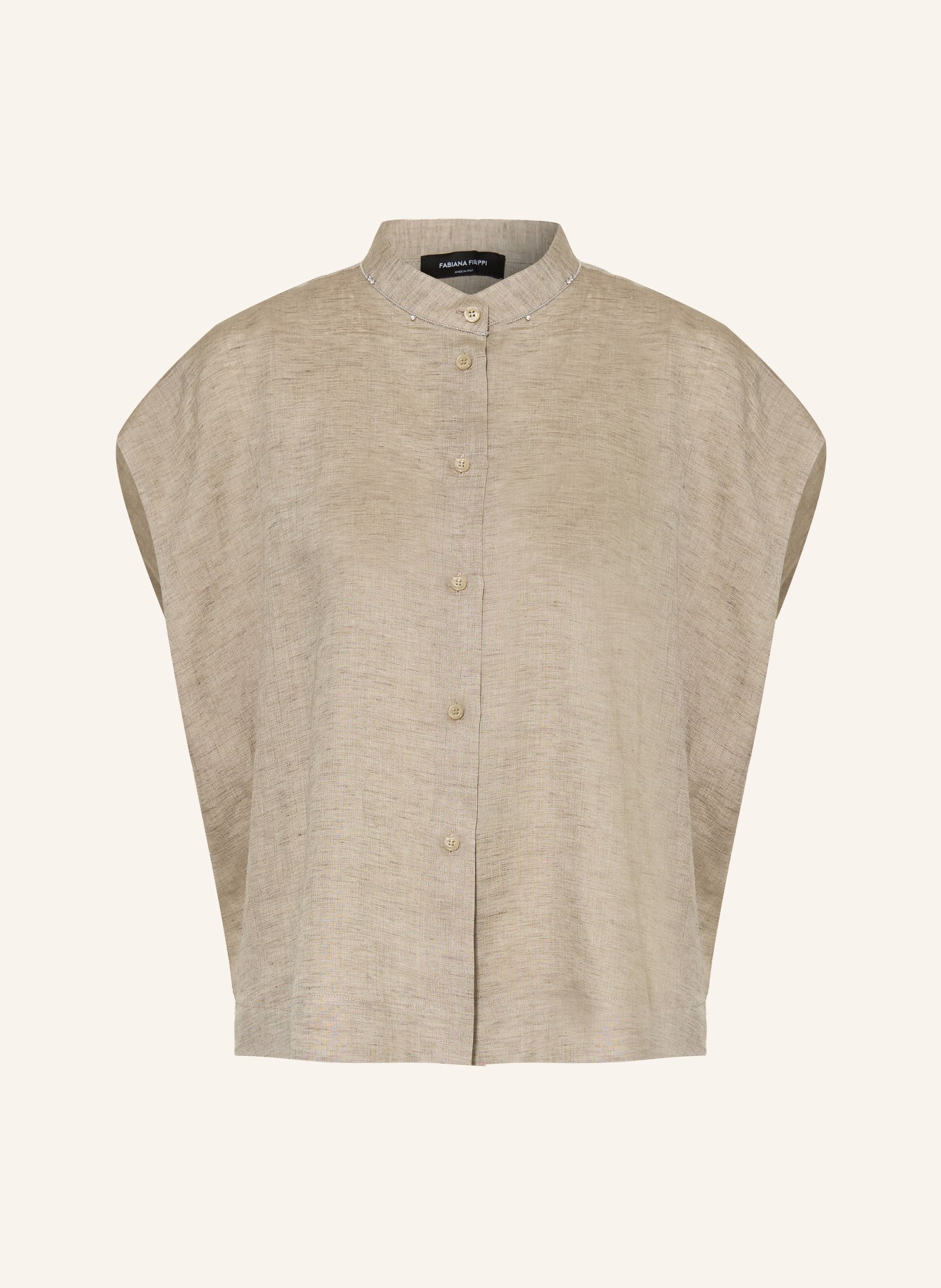 FABIANA FILIPPI Lněný top s ozdobnými kamínky: ČERNOŠEDÁ