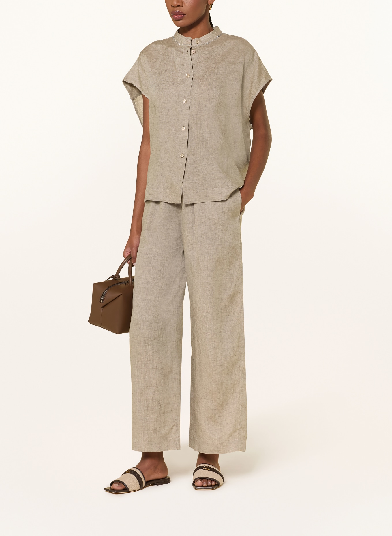 FABIANA FILIPPI Lněný top s ozdobnými kamínky: ČERNOŠEDÁ