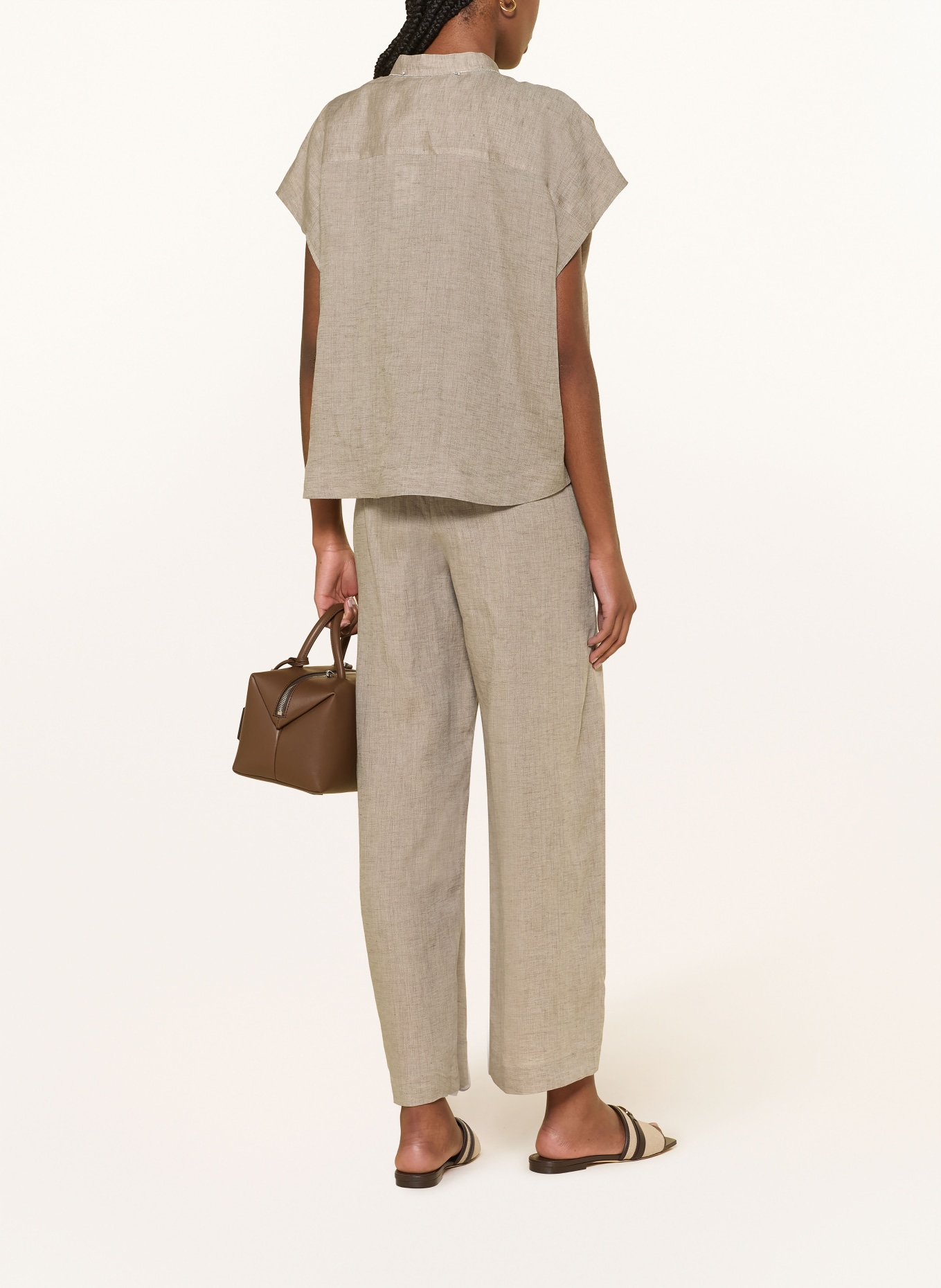 FABIANA FILIPPI Lněný top s ozdobnými kamínky: ČERNOŠEDÁ