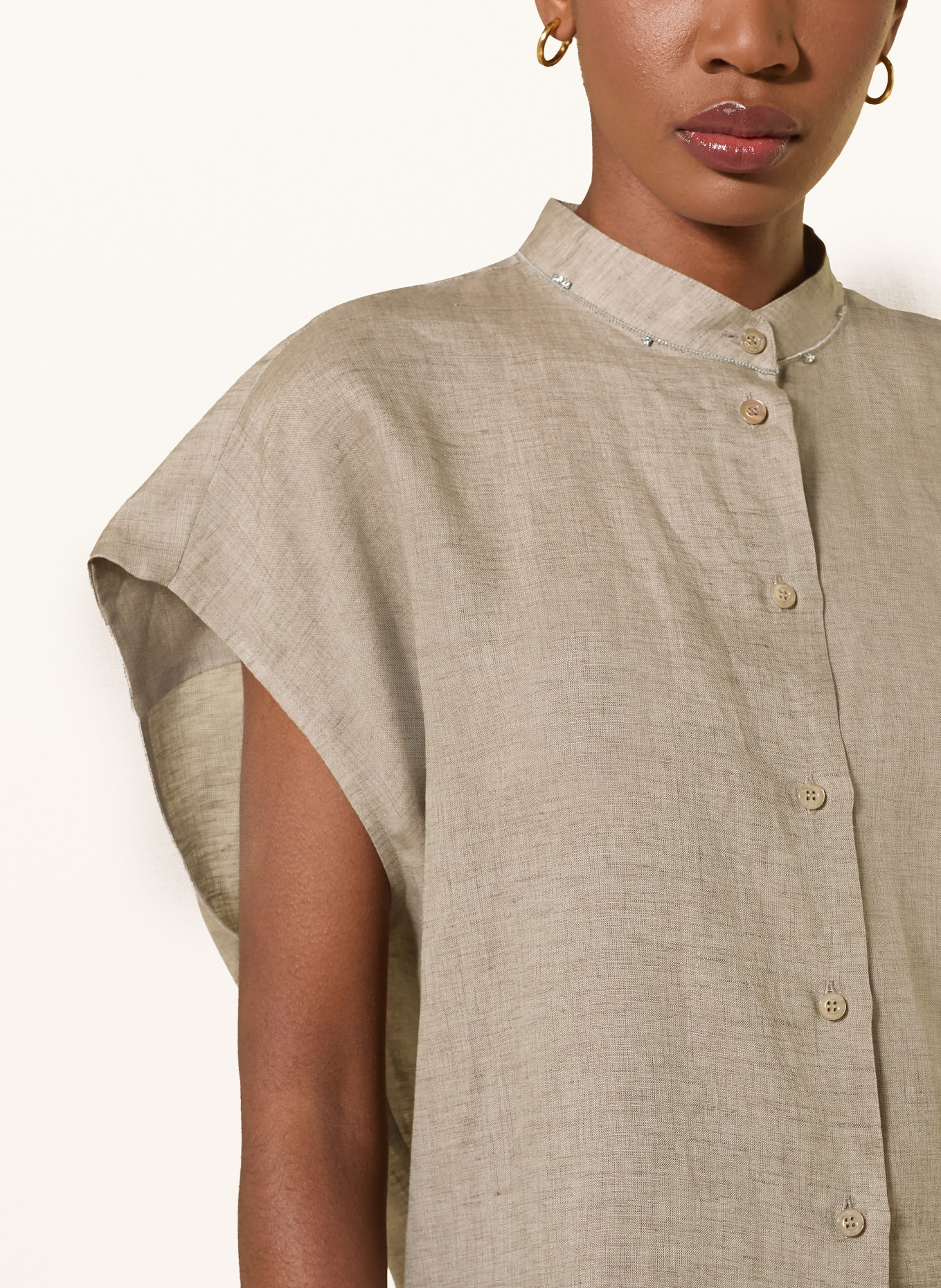 FABIANA FILIPPI Lněný top s ozdobnými kamínky: ČERNOŠEDÁ