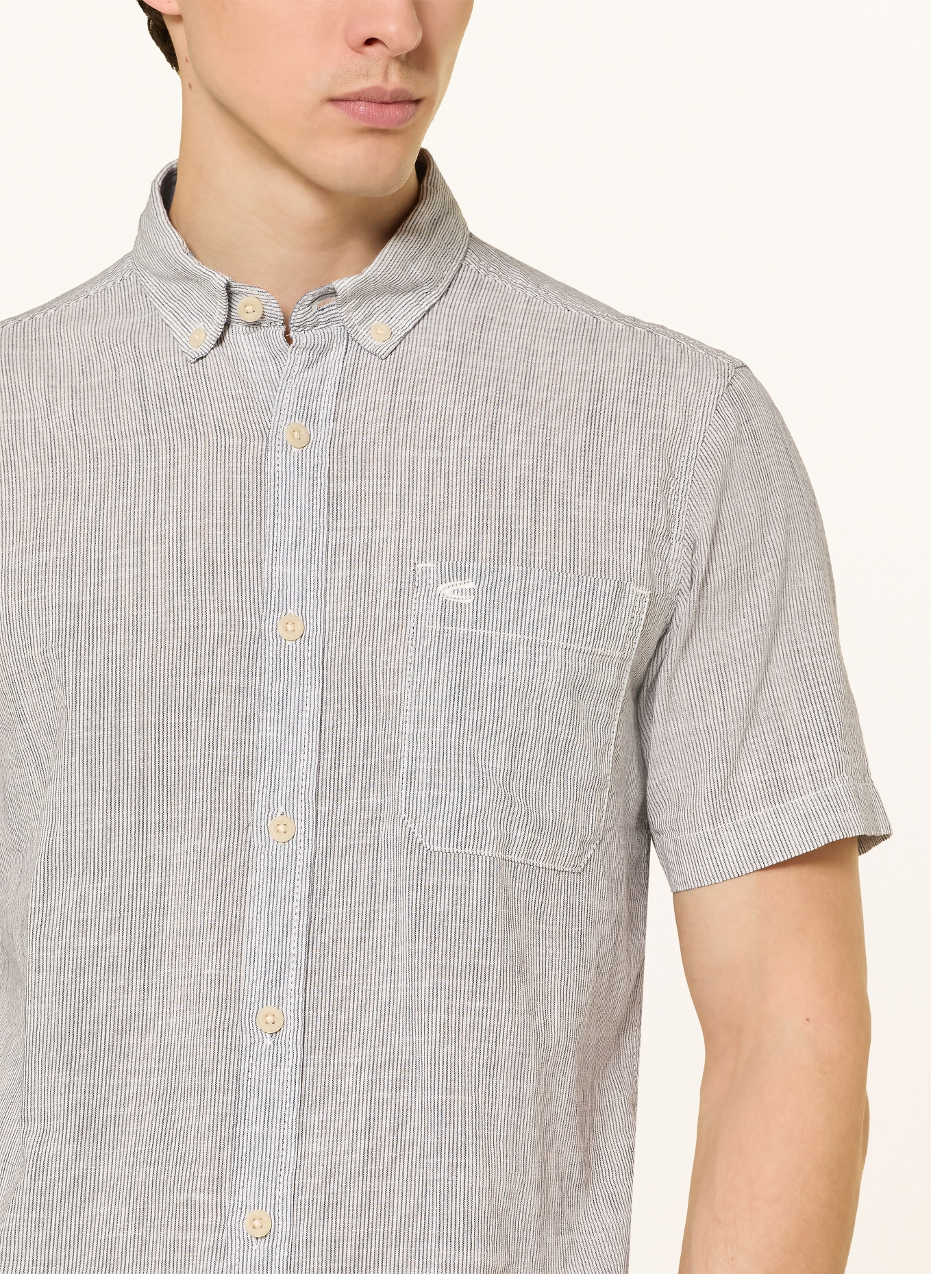 camel active Koszula z krótkim rękawem Regular Fit: BIAŁY / GRANATOWY