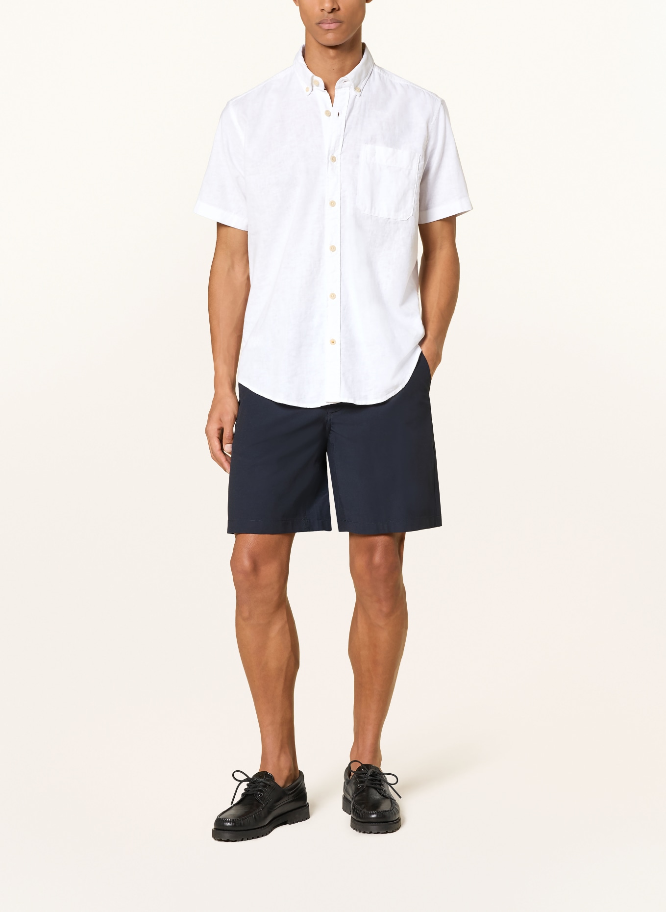 camel active Koszula z krótkim rękawem o regularnym kroju z lnu: BIAŁY