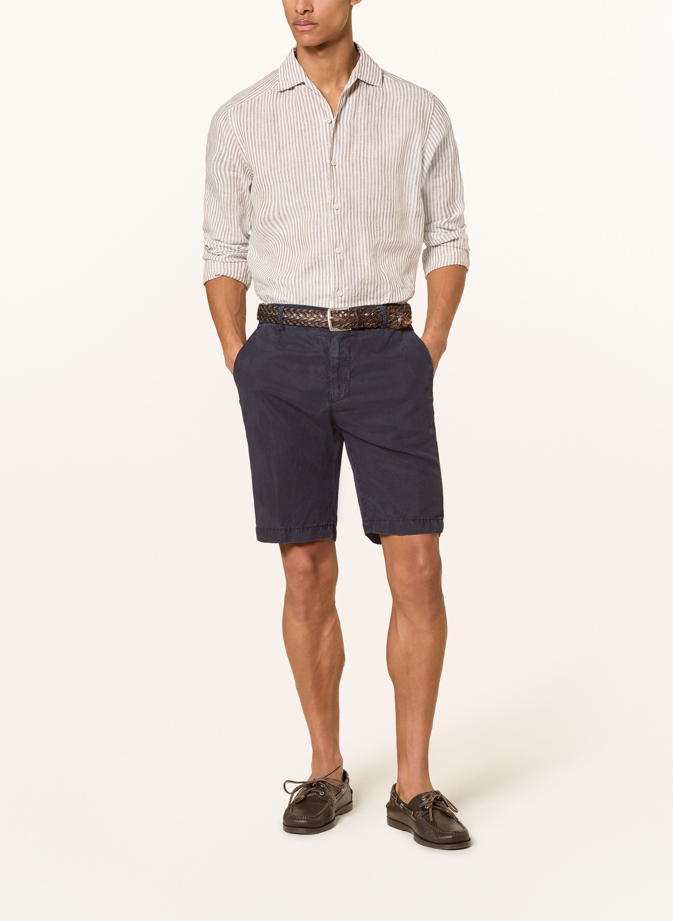 BERWICH Chinoshorts mit Leinen: DUNKELBLAU