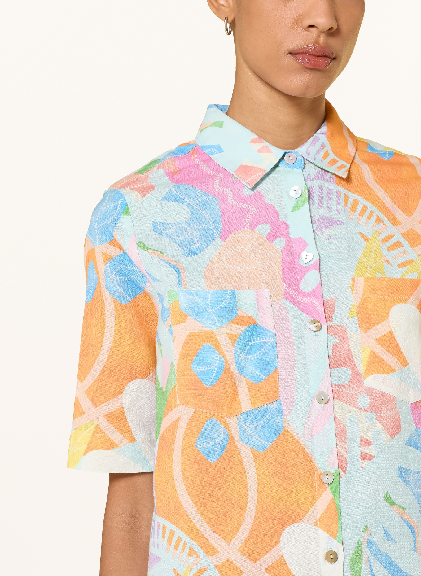 FRIEDA & FREDDIES Košilové šaty z lnu: TMAVĚ MODRÁ / RŮŽOVÁ / ORANŽOVÁ