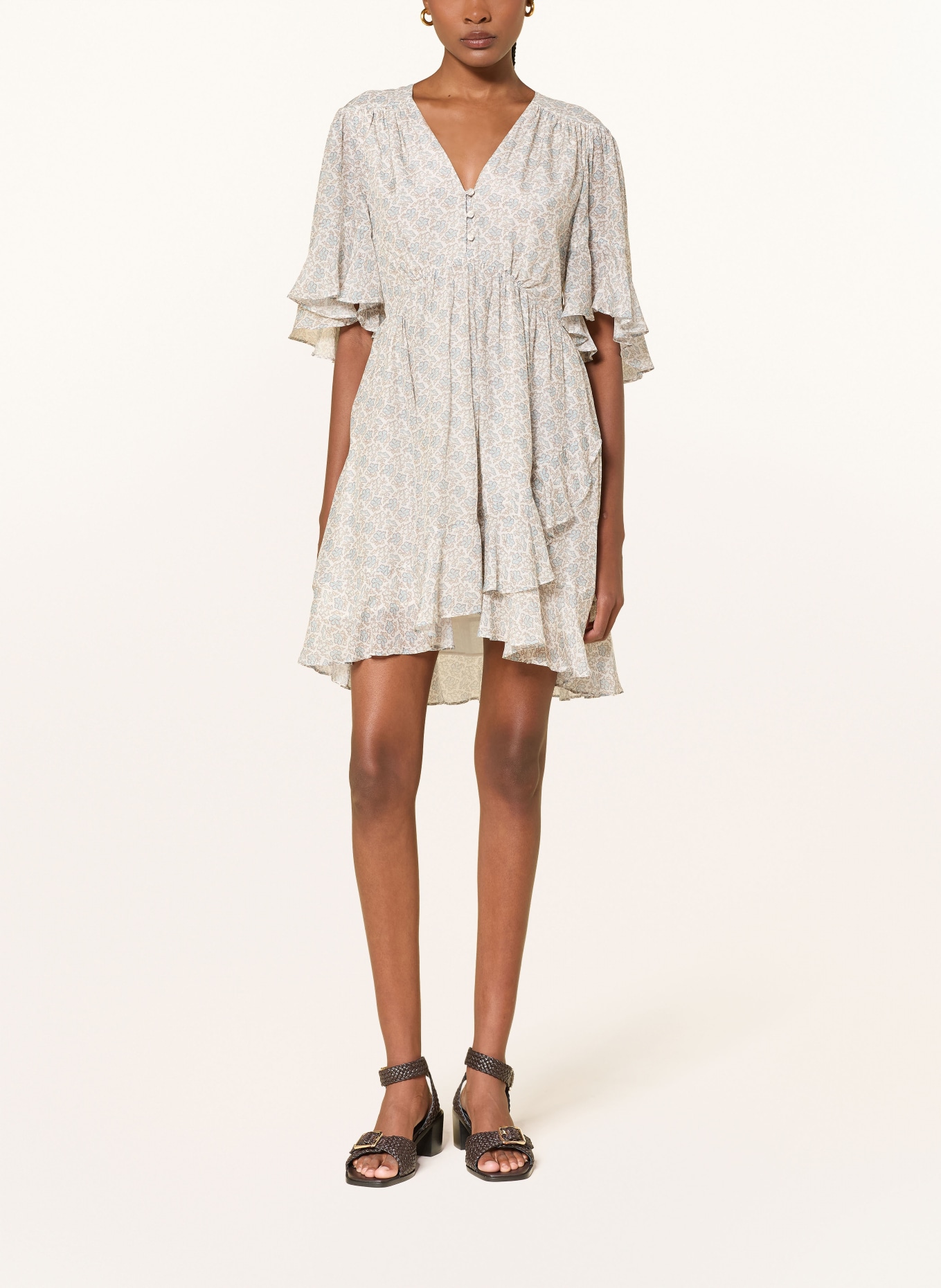 BOSS Kleid DALIZIA mit Volants: WEISS / HELLBLAU