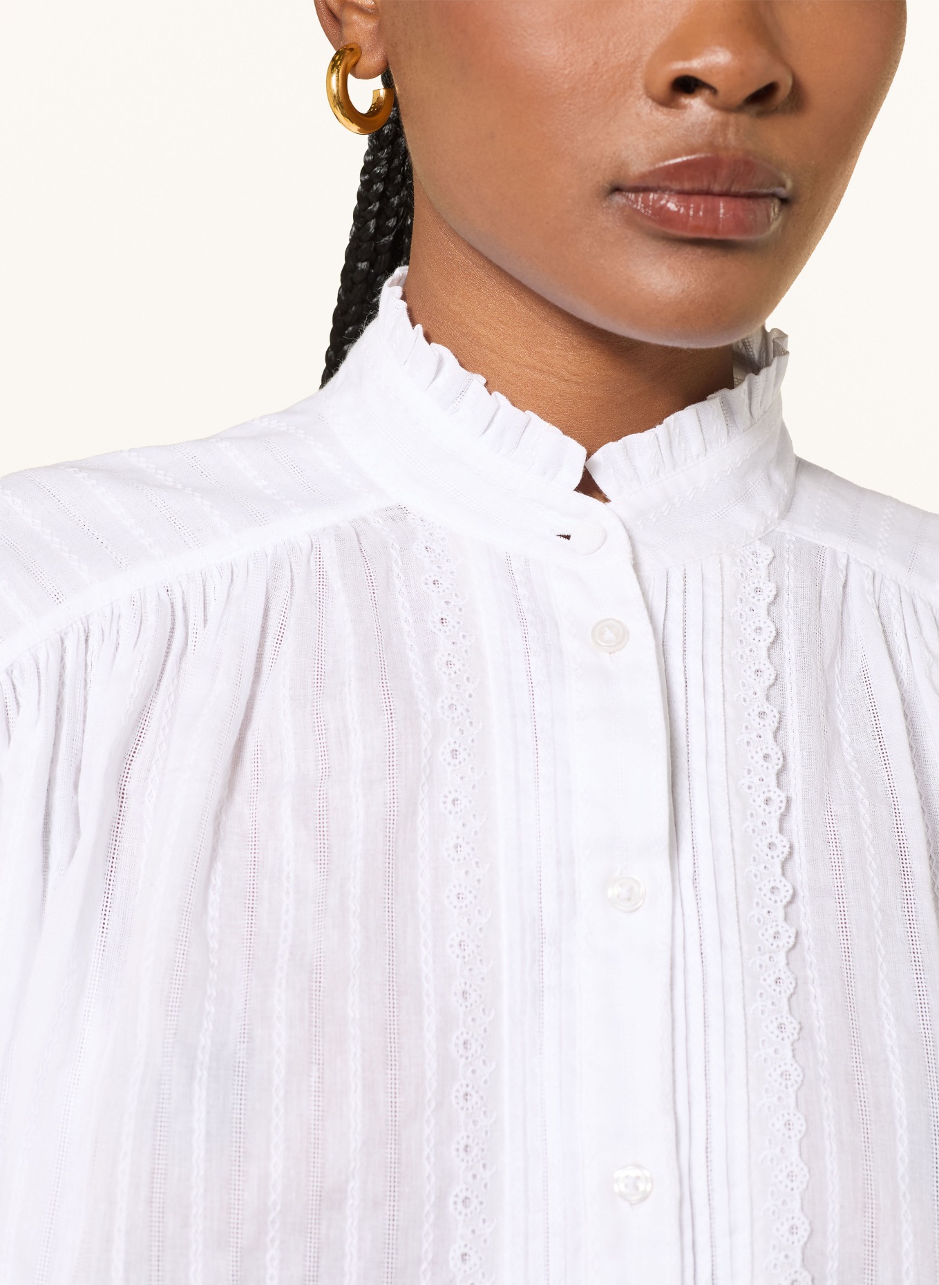 BOSS Blusenshirt BILEY mit Spitze und 3/4-Arm: WEISS