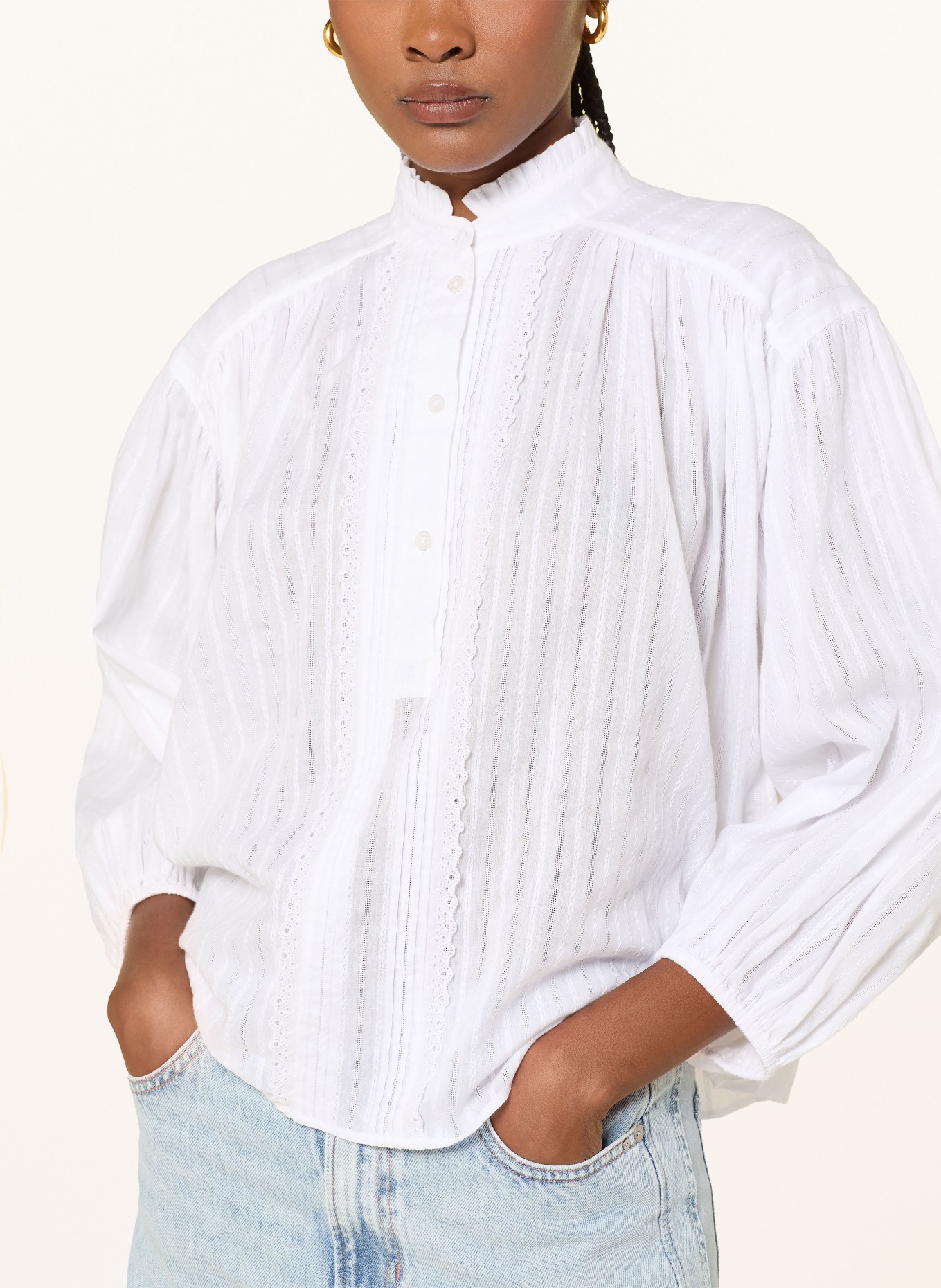 BOSS Blusenshirt BILEY mit Spitze und 3/4-Arm: WEISS