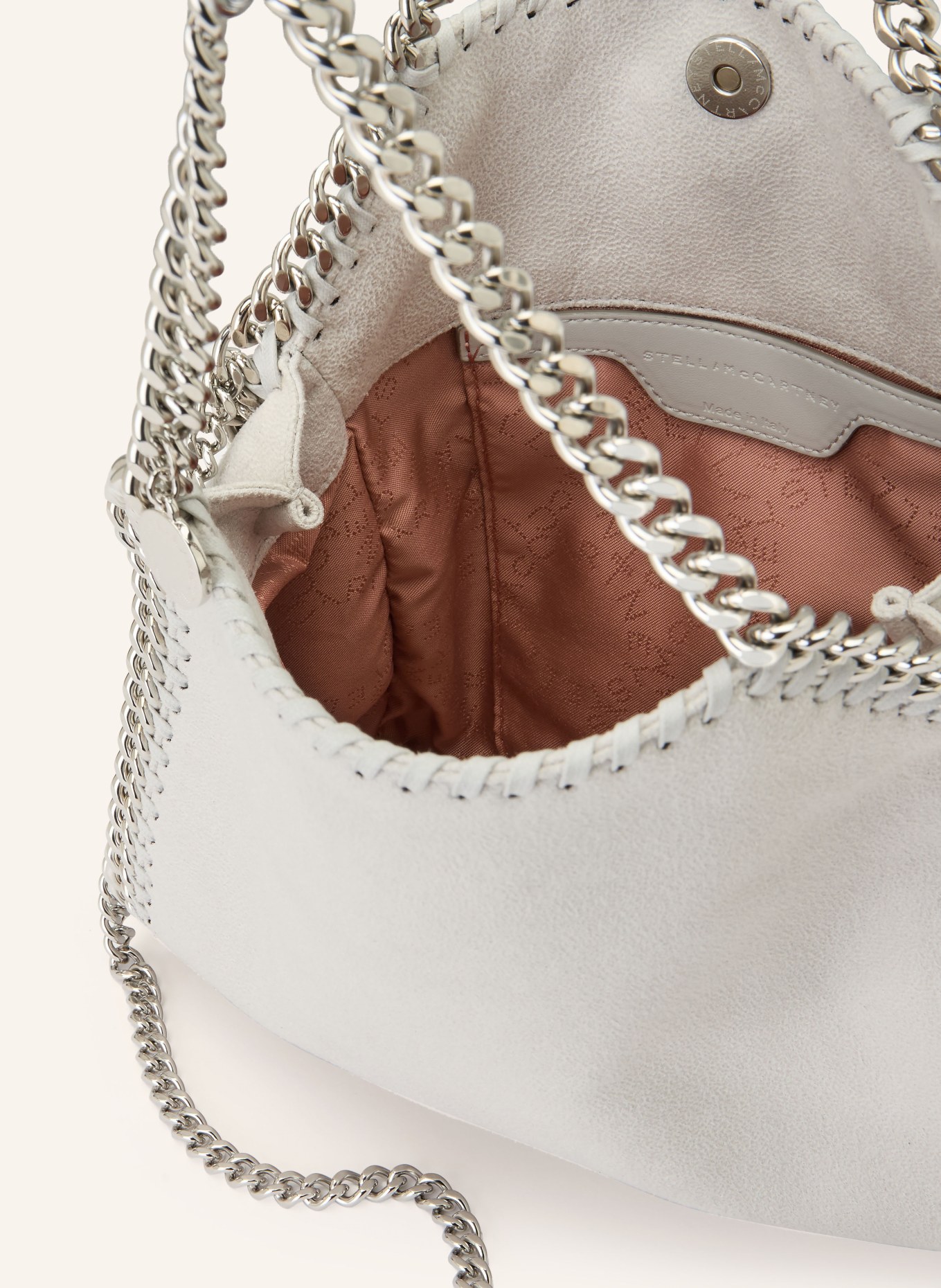 STELLA McCARTNEY Torba na ramię FALABELLA MINI: SZARY / SREBRNY