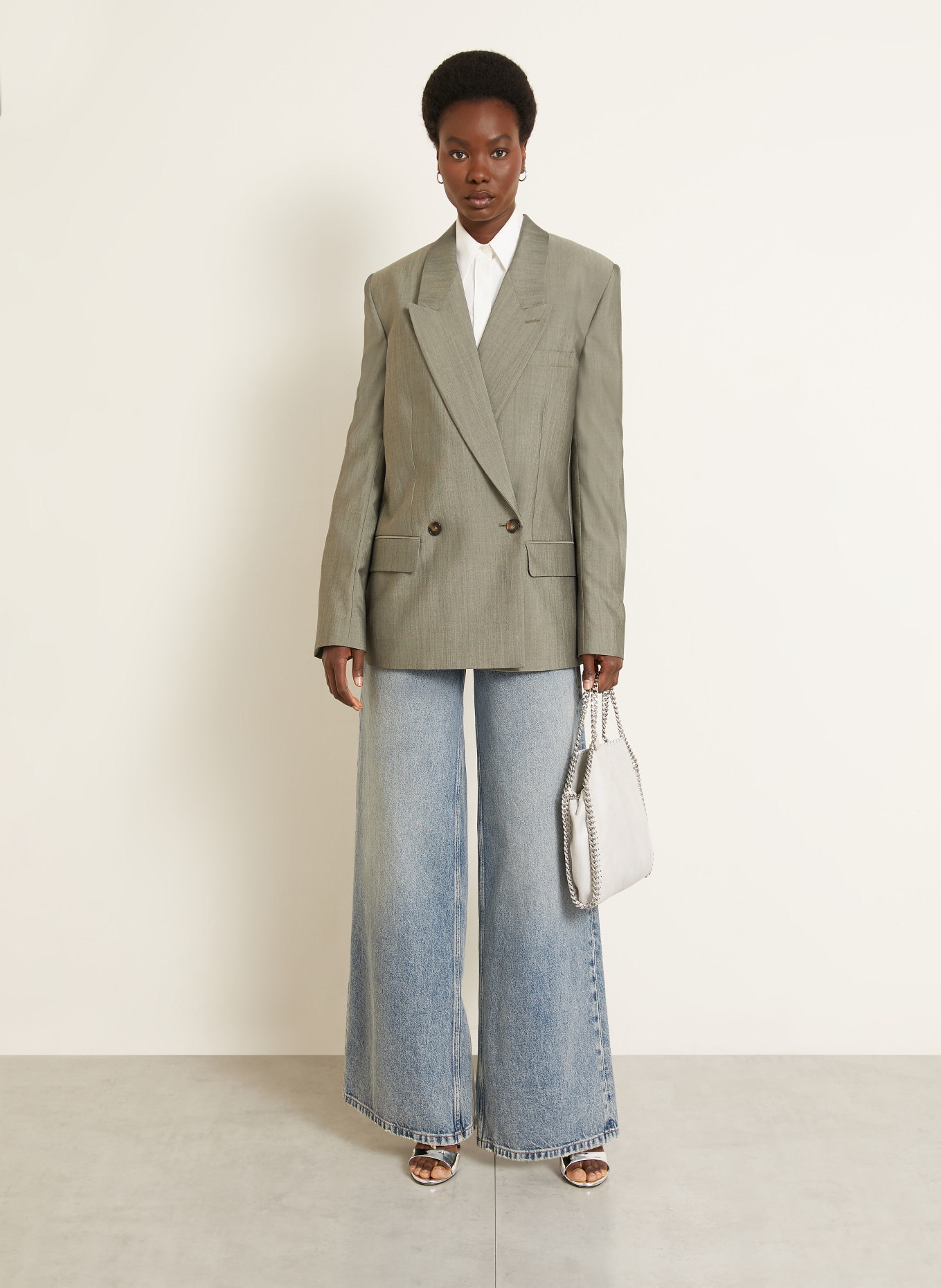 STELLA McCARTNEY Geantă de umăr FALABELLA MINI: GRI / ARGINT
