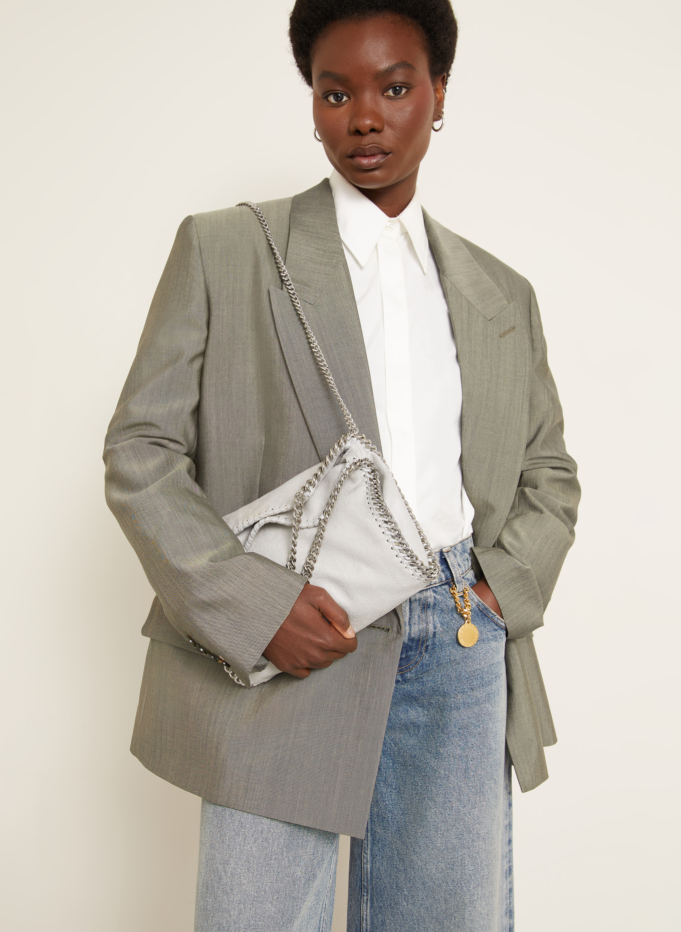 STELLA McCARTNEY Geantă de umăr FALABELLA MINI: GRI / ARGINT