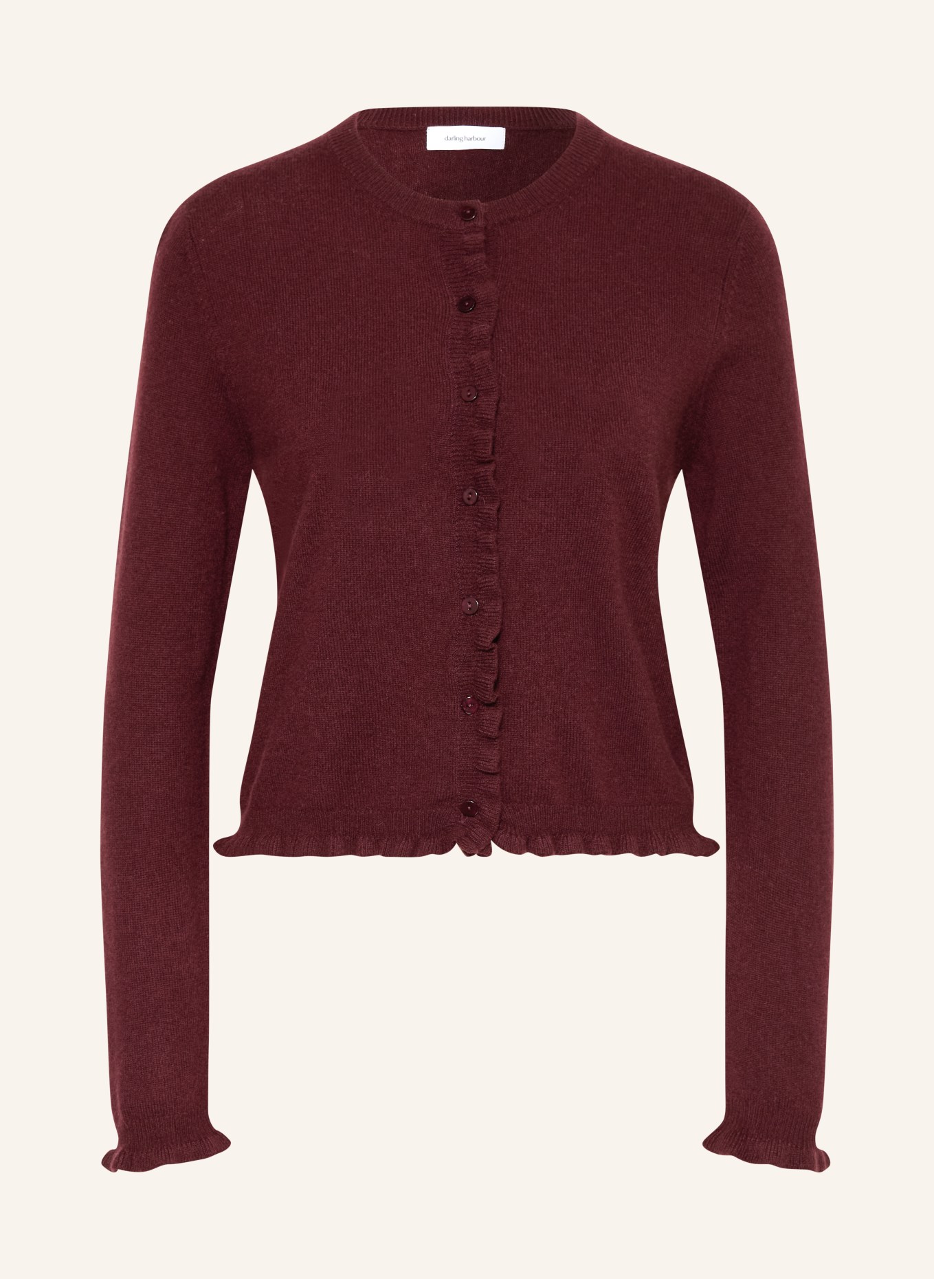 darling harbour Strickjacke aus Cashmere mit Rüschen: deep merlot