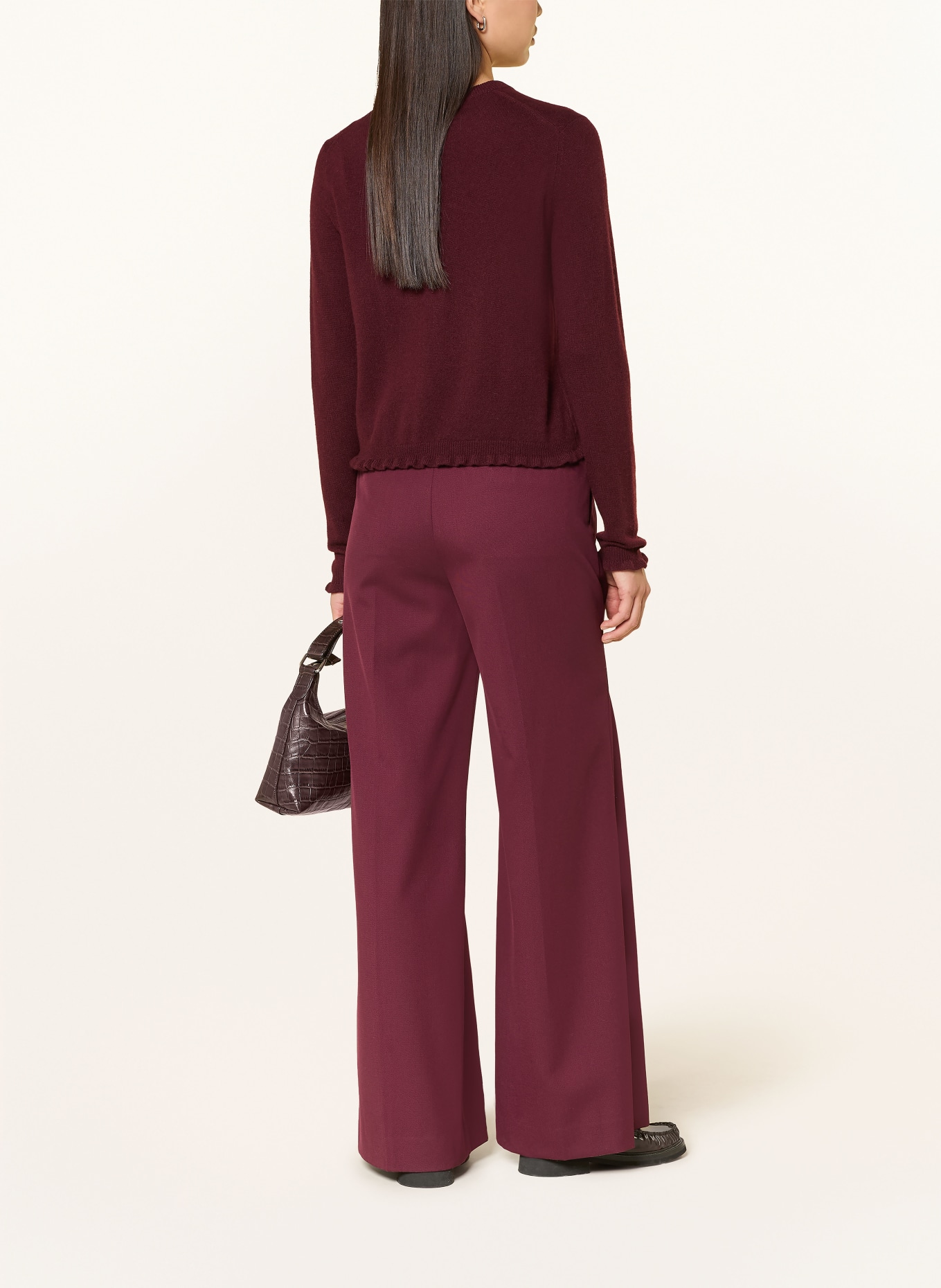 darling harbour Strickjacke aus Cashmere mit Rüschen: deep merlot