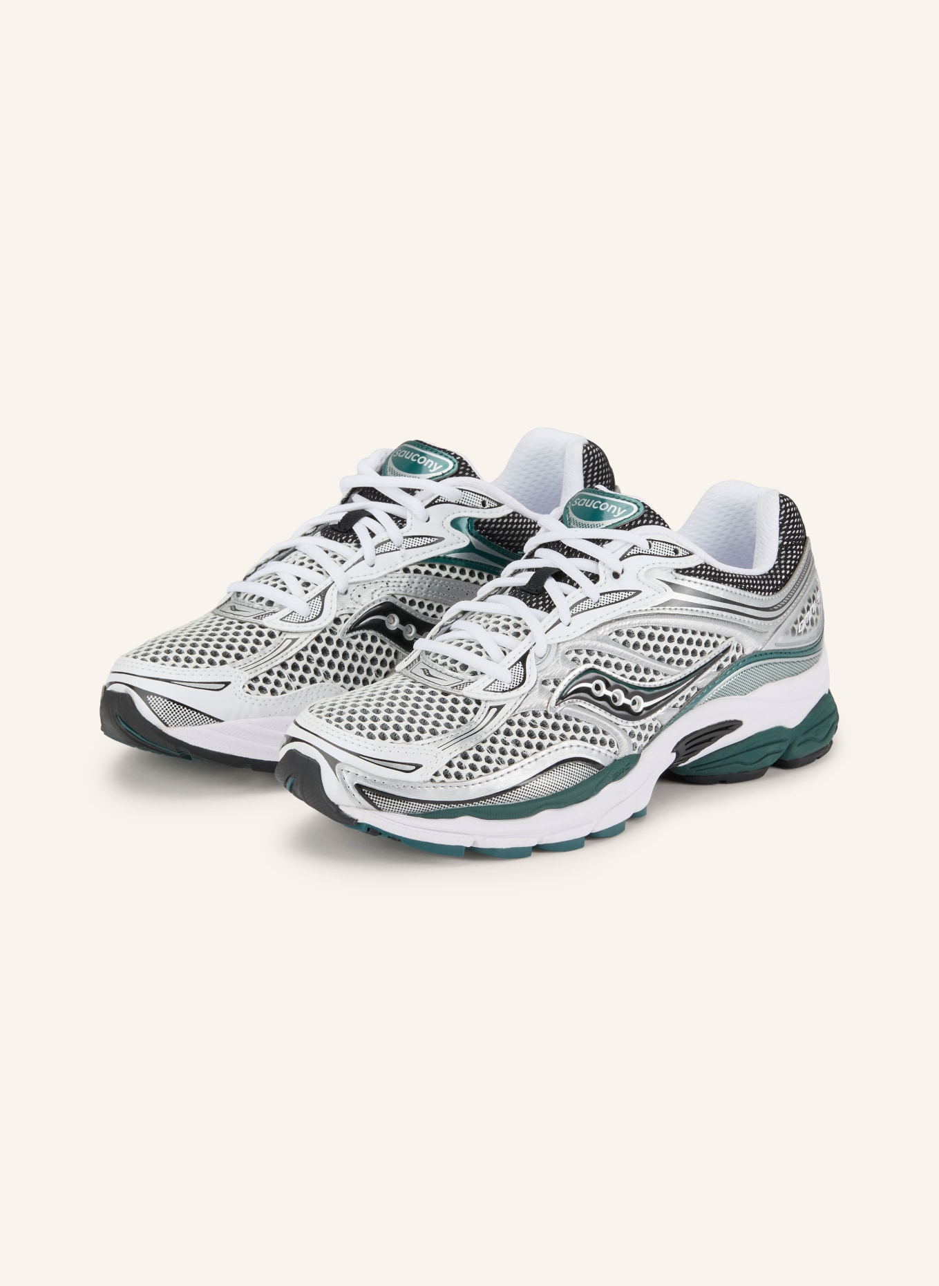 saucony PROGRID OMNI 9 Sneakers: WHITE / SILVER / DARK GREEN