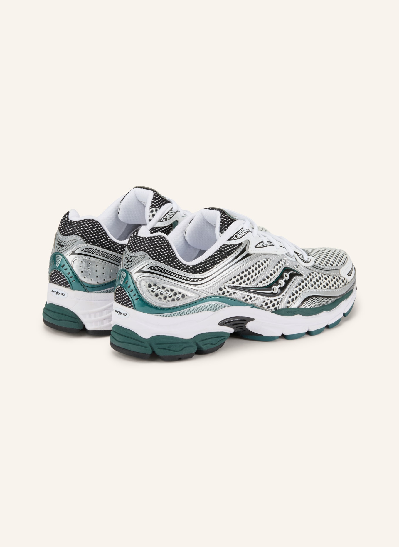 saucony PROGRID OMNI 9 Sneakers: WHITE / SILVER / DARK GREEN