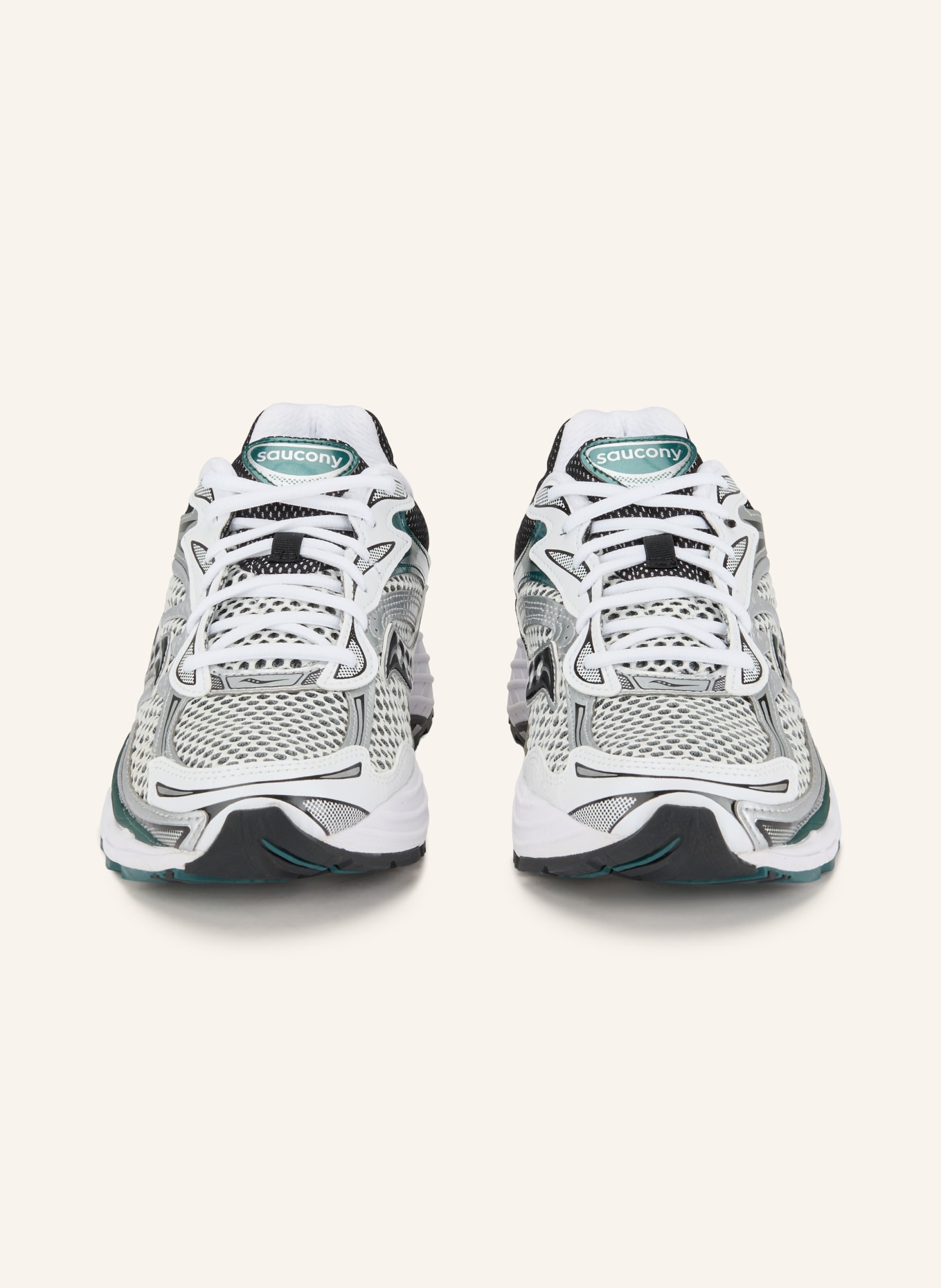 saucony PROGRID OMNI 9 Sneakers: WHITE / SILVER / DARK GREEN