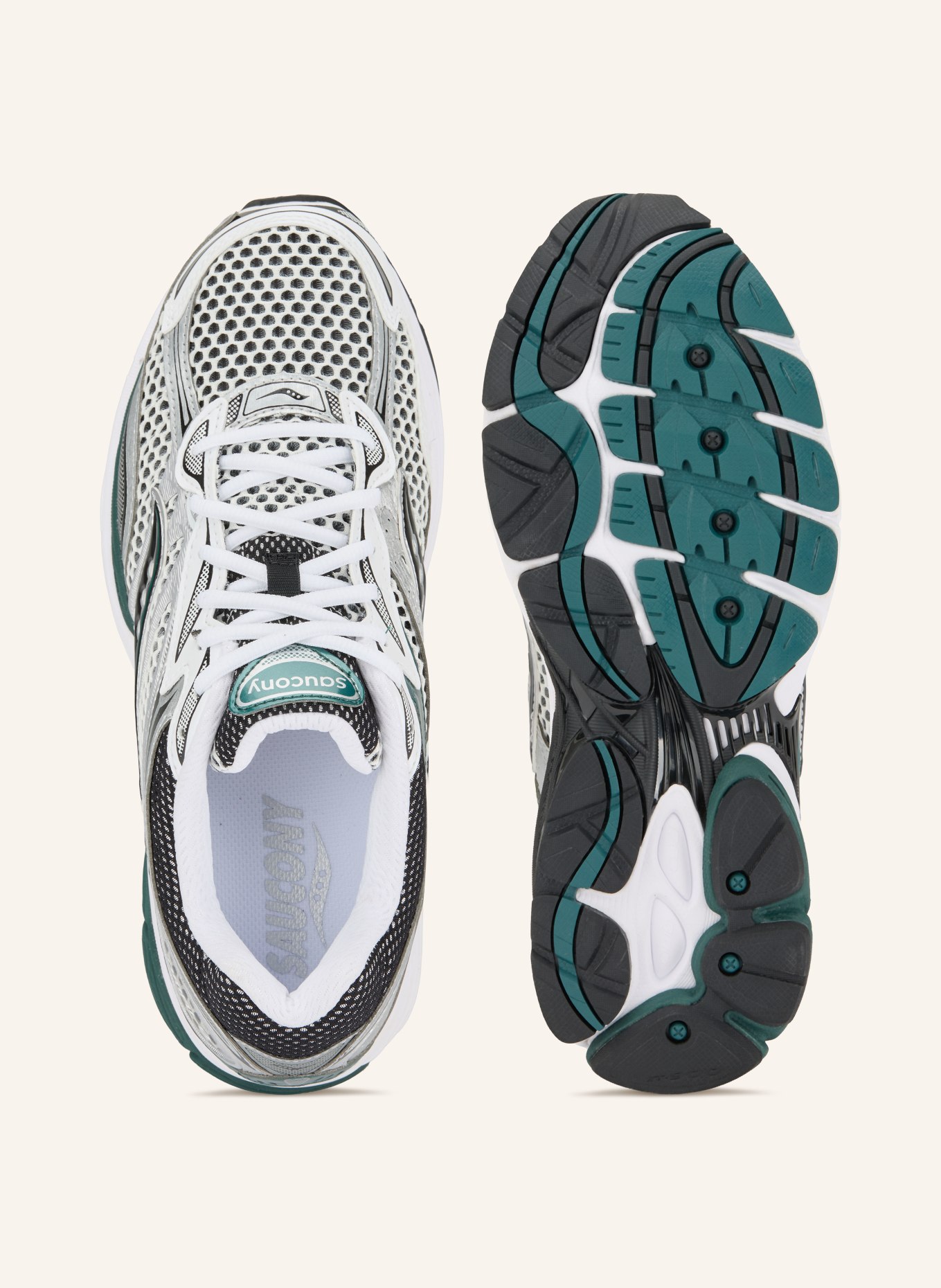 saucony PROGRID OMNI 9 Sneakers: WHITE / SILVER / DARK GREEN