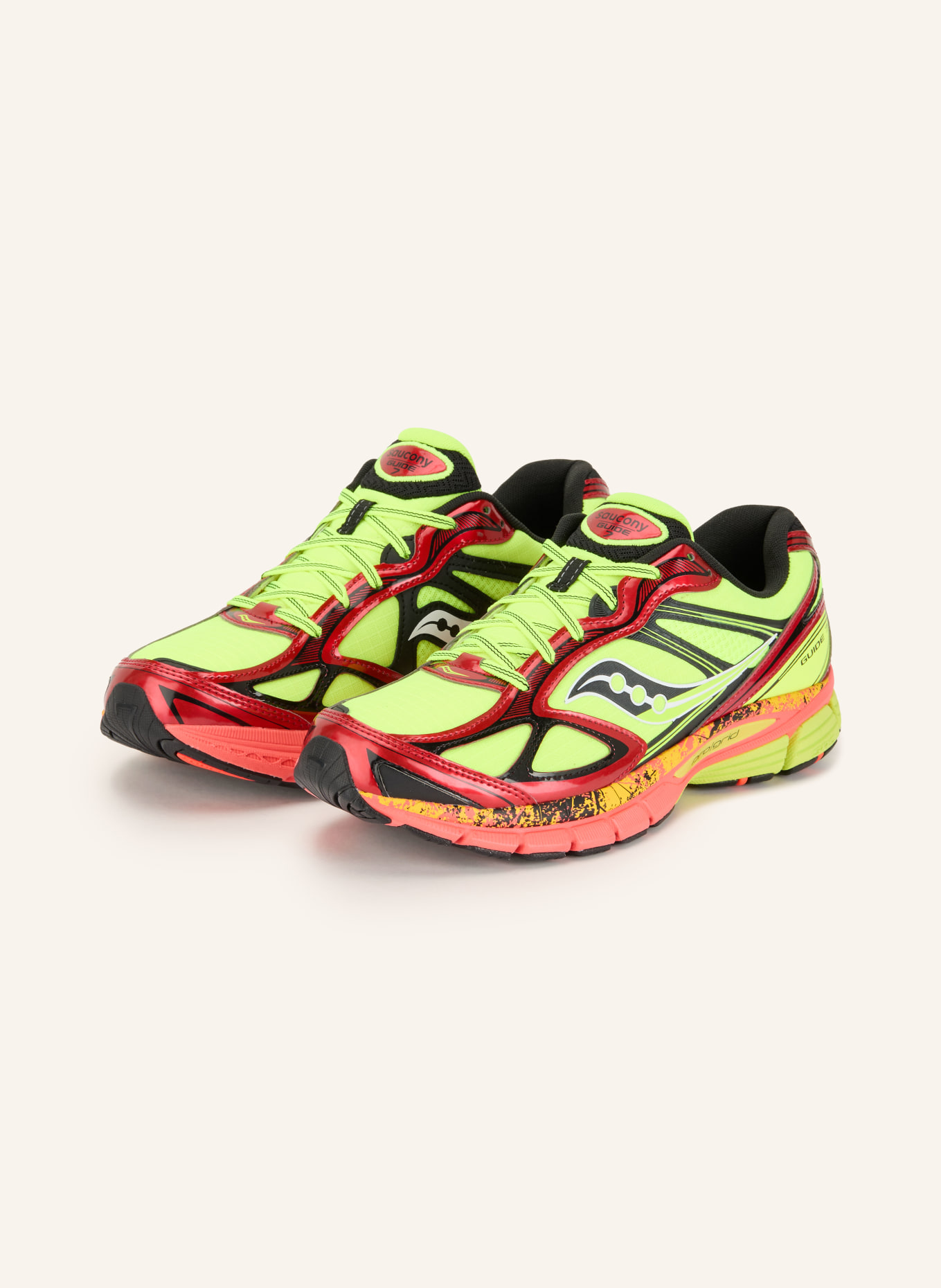 saucony Baskets PROGRID GUIDE 7: JAUNE FLUO / ROUGE / NOIR