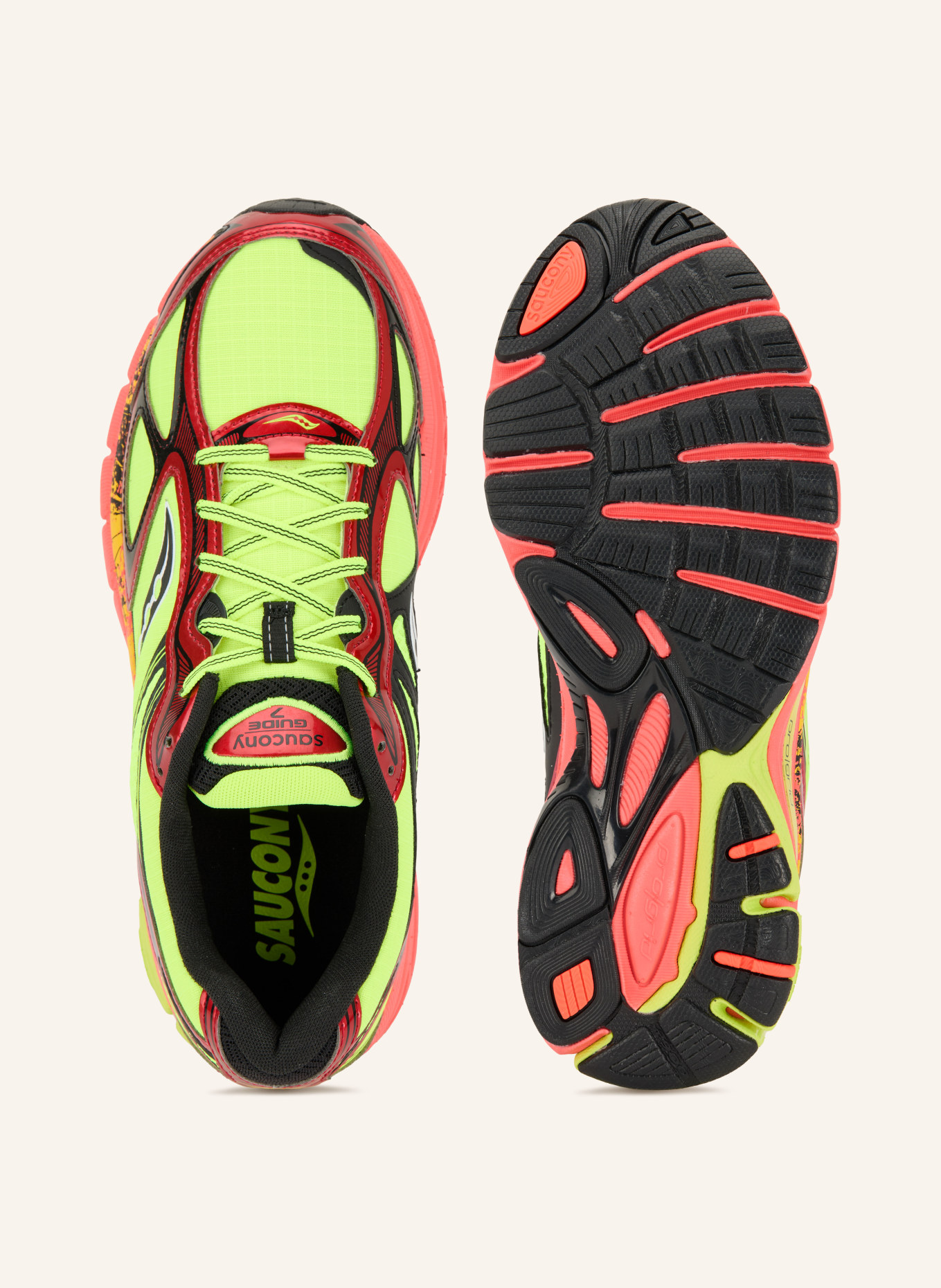 saucony Baskets PROGRID GUIDE 7: JAUNE FLUO / ROUGE / NOIR