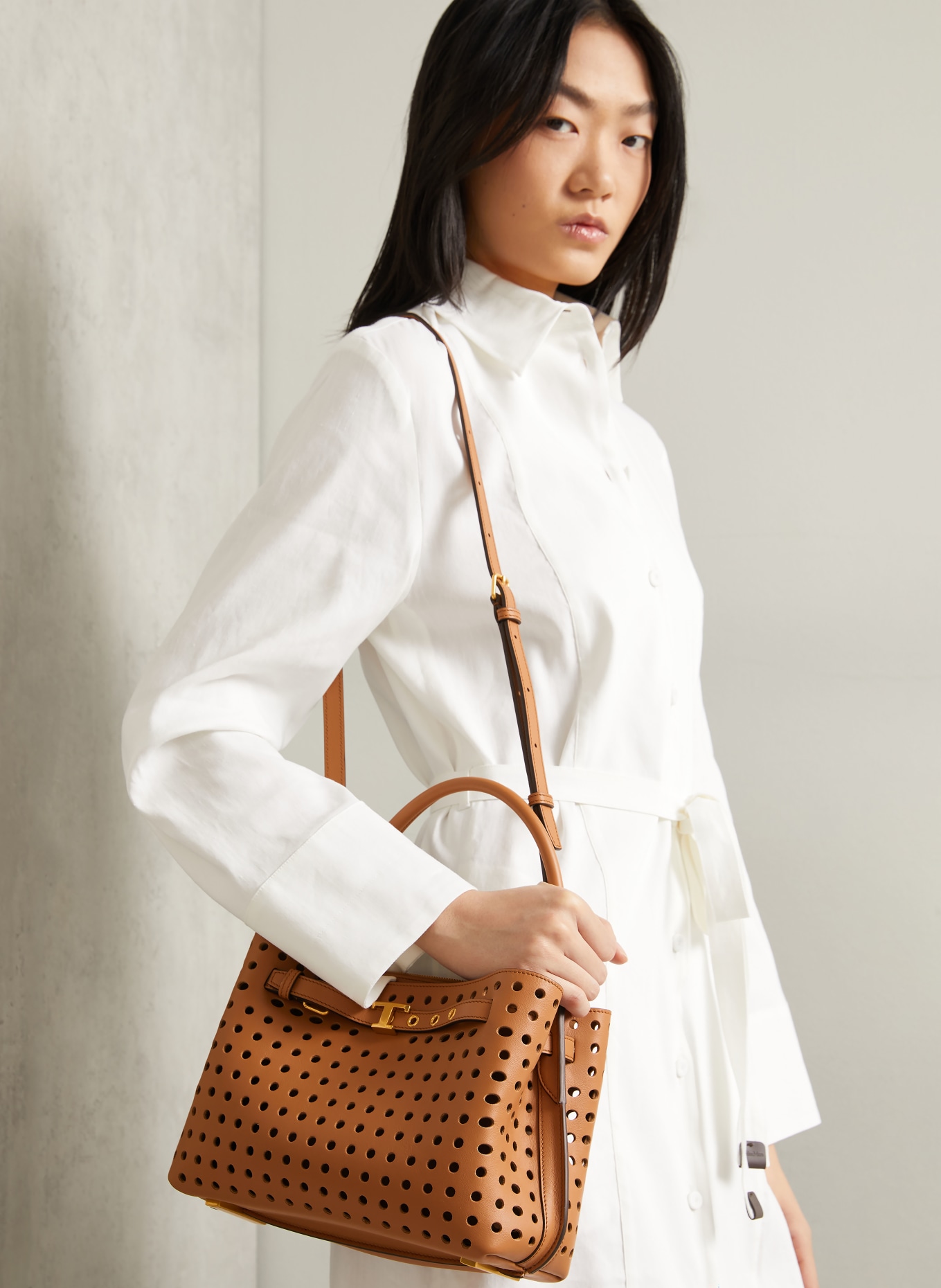 TOD'S Sac à main RUNWAY MINI avec découpes: MARRON / OR