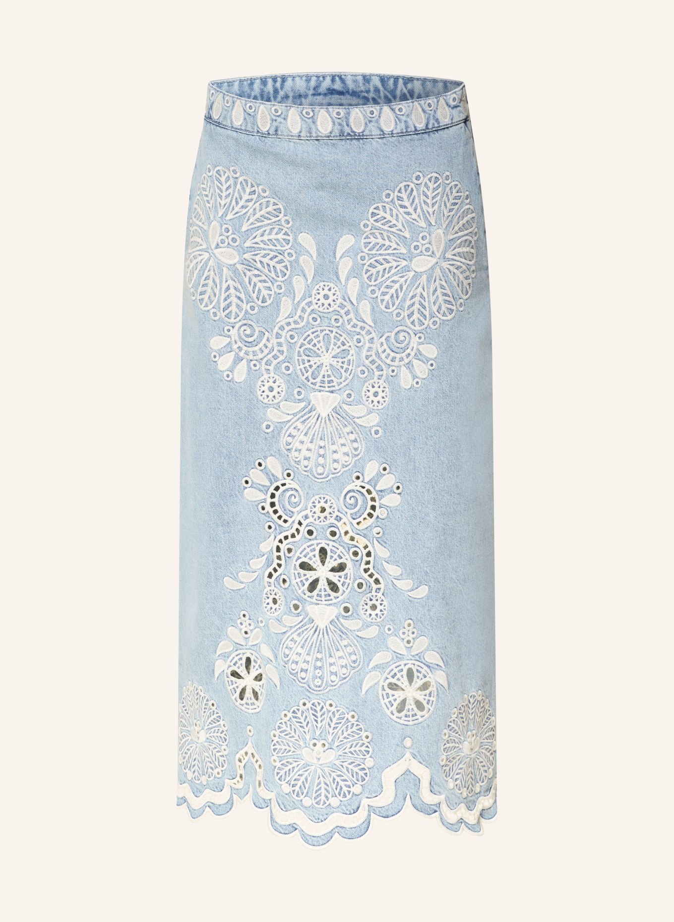 FARM RIO Spódnica dżinsowa z koronką z dziurkami: JASNONIEBIESKI / BIAŁY