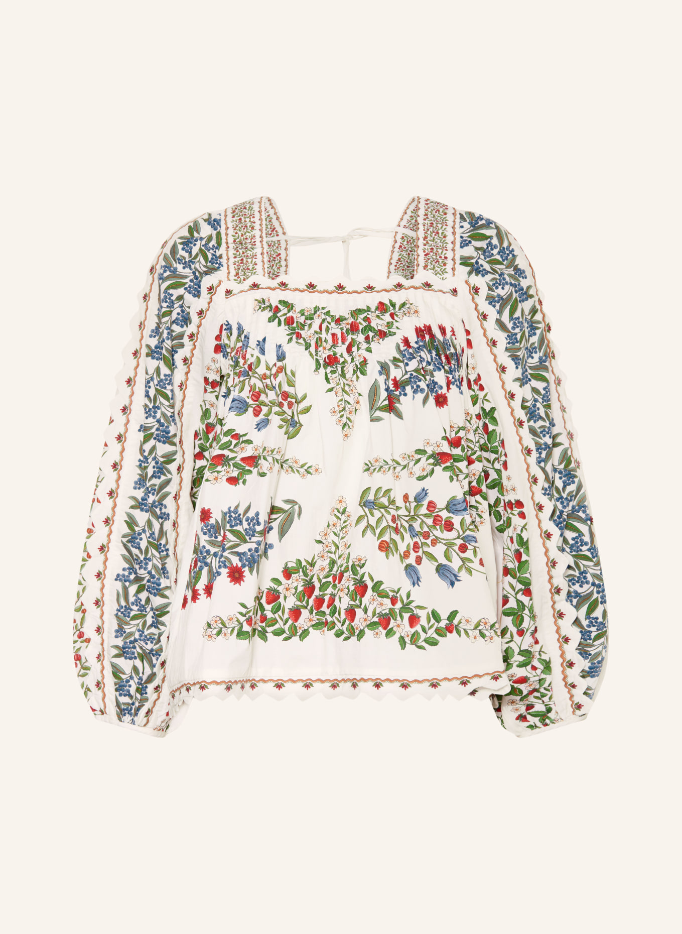 FARM RIO FRUIT BEAUTY Blouse Shirt: WHITE / RED / GREEN