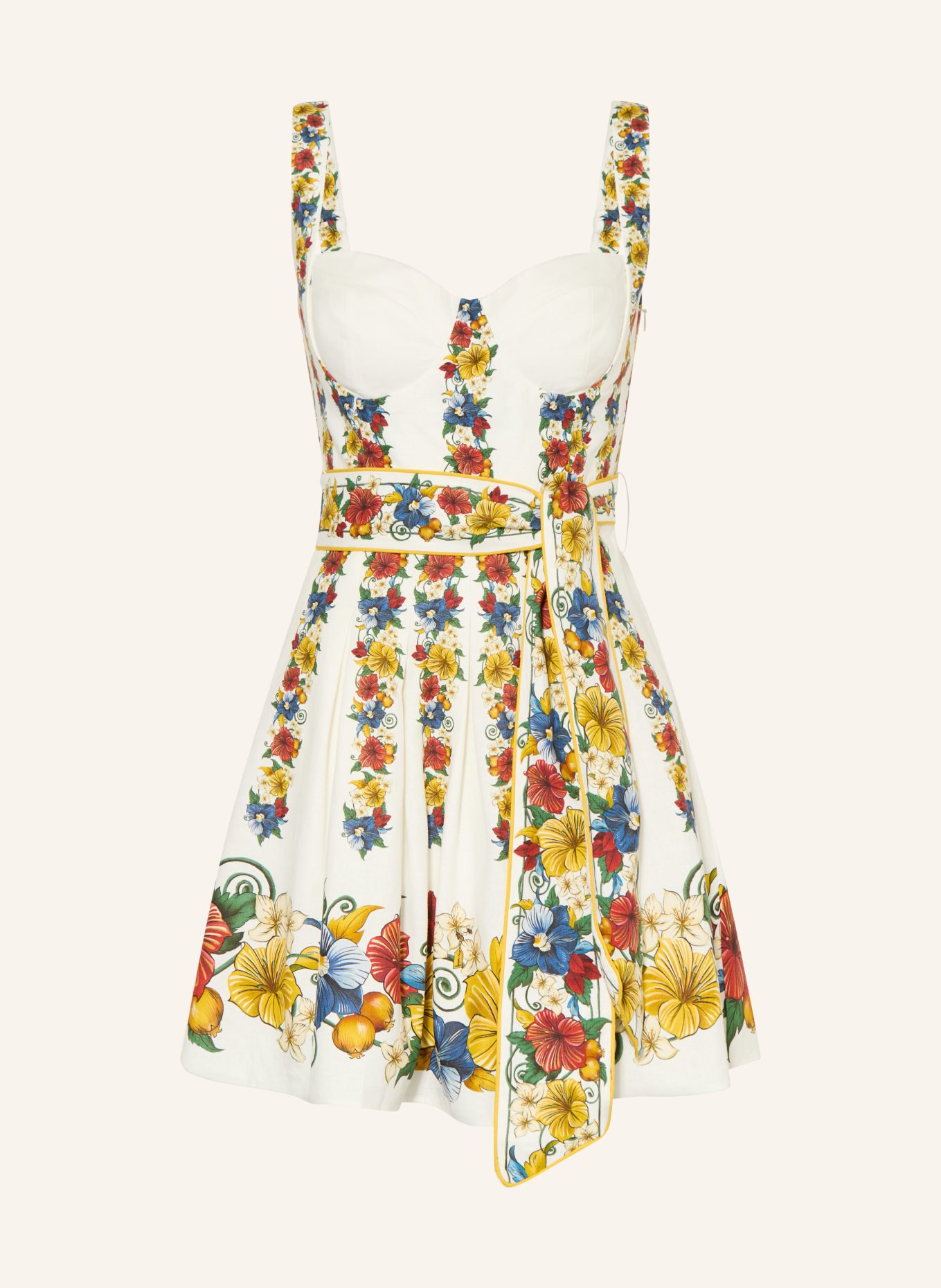 FARM RIO Šaty TROPI s lnem a plisováním: BÍLÁ / ČERVENÁ / ŽLUTÁ