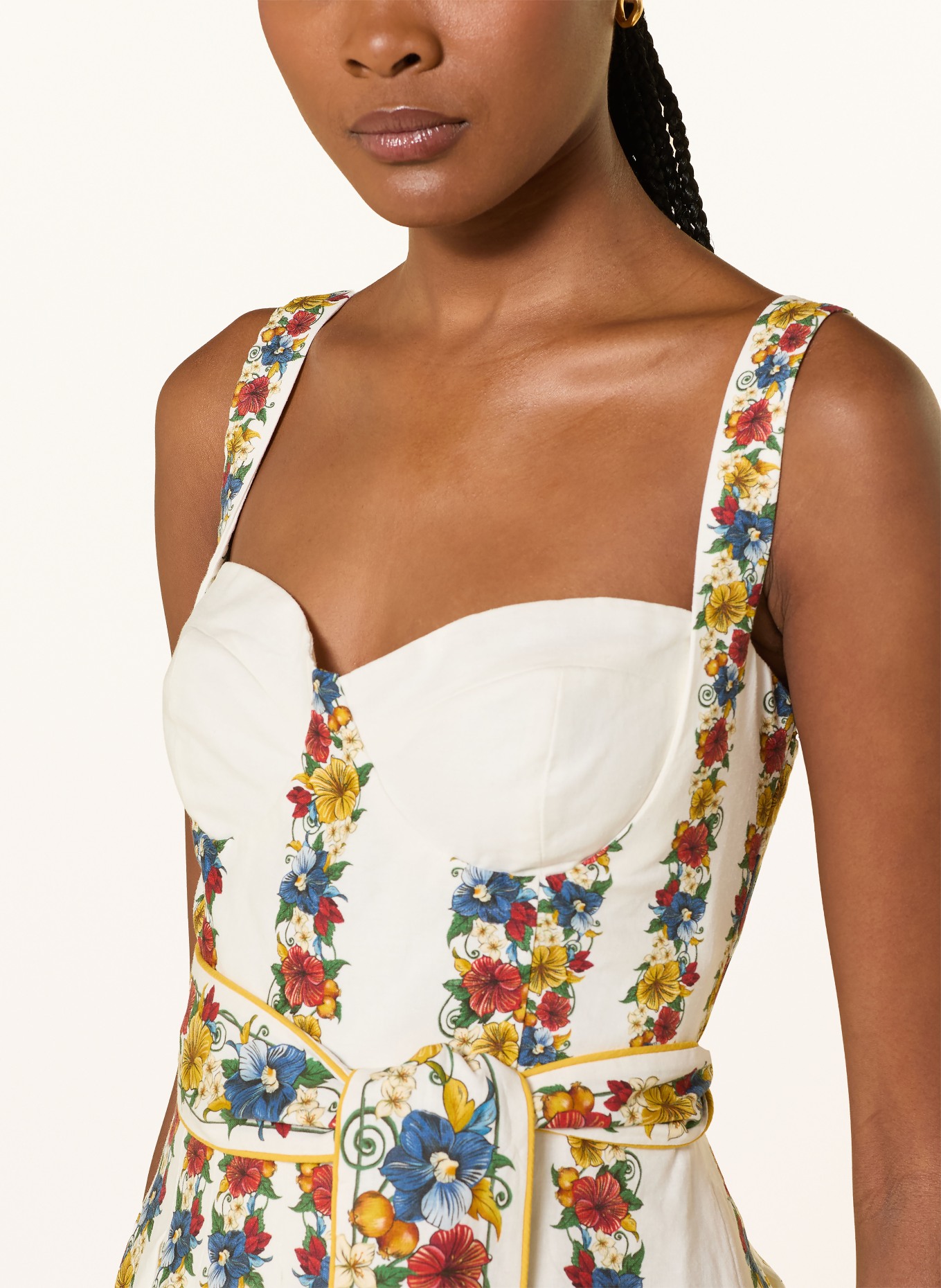 FARM RIO Šaty TROPI s lnem a plisováním: BÍLÁ / ČERVENÁ / ŽLUTÁ