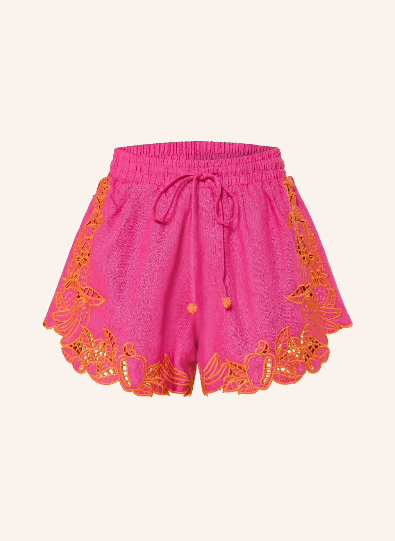 FARM RIO Leinenshorts FRUIT RICHILIUER ARTISANAL mit Lochspitze: PINK / ORANGE