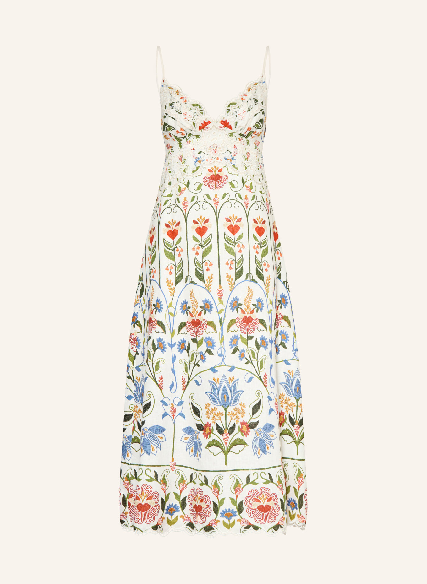 FARM RIO Kleid STITCHED GARDEN mit Lochspitze: WEISS / ROT / GRÜN