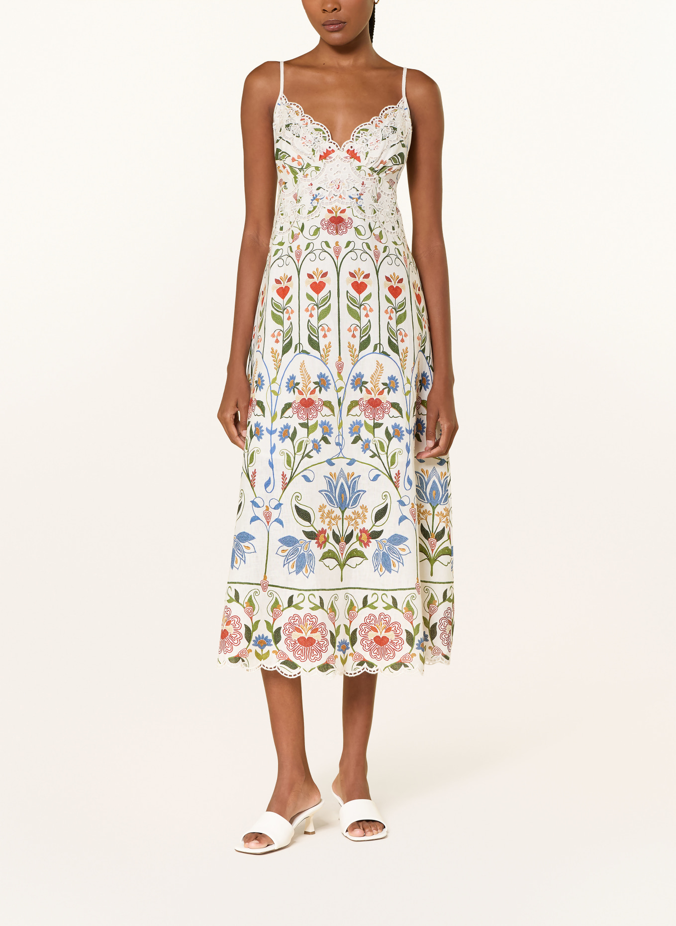 FARM RIO Kleid STITCHED GARDEN mit Lochspitze: WEISS / ROT / GRÜN