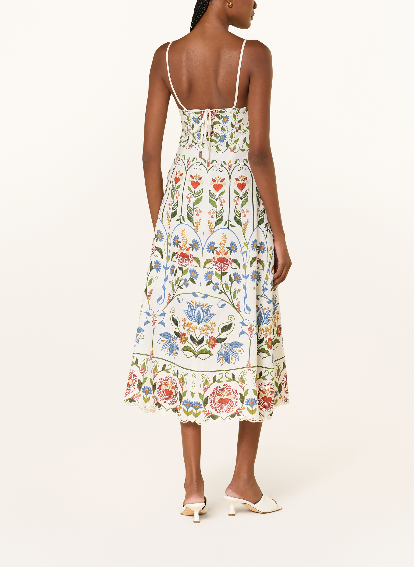 FARM RIO Kleid STITCHED GARDEN mit Lochspitze: WEISS / ROT / GRÜN