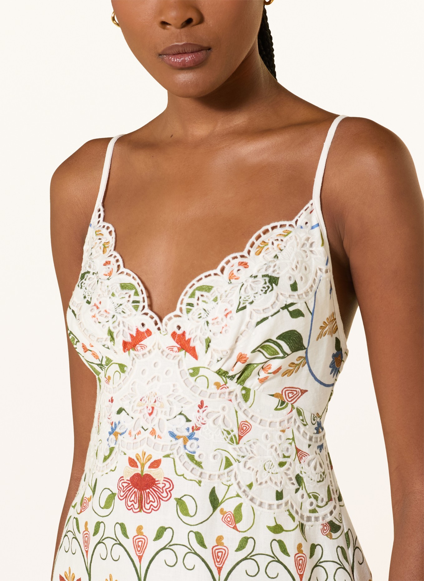 FARM RIO Kleid STITCHED GARDEN mit Lochspitze: WEISS / ROT / GRÜN