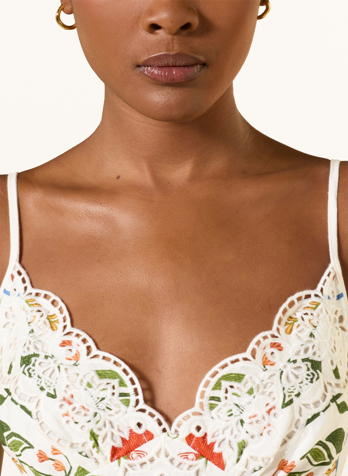 FARM RIO Kleid STITCHED GARDEN mit Lochspitze: WEISS / ROT / GRÜN