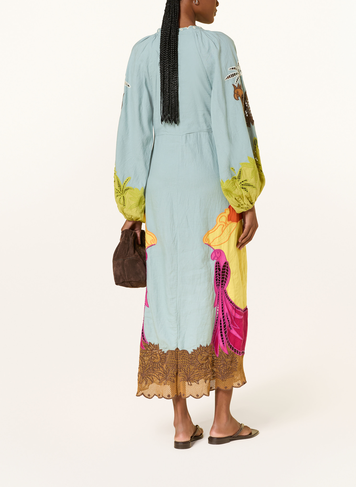 FARM RIO Kleid USIACURI mit Leinen: BLAUGRAU / PINK / GELB