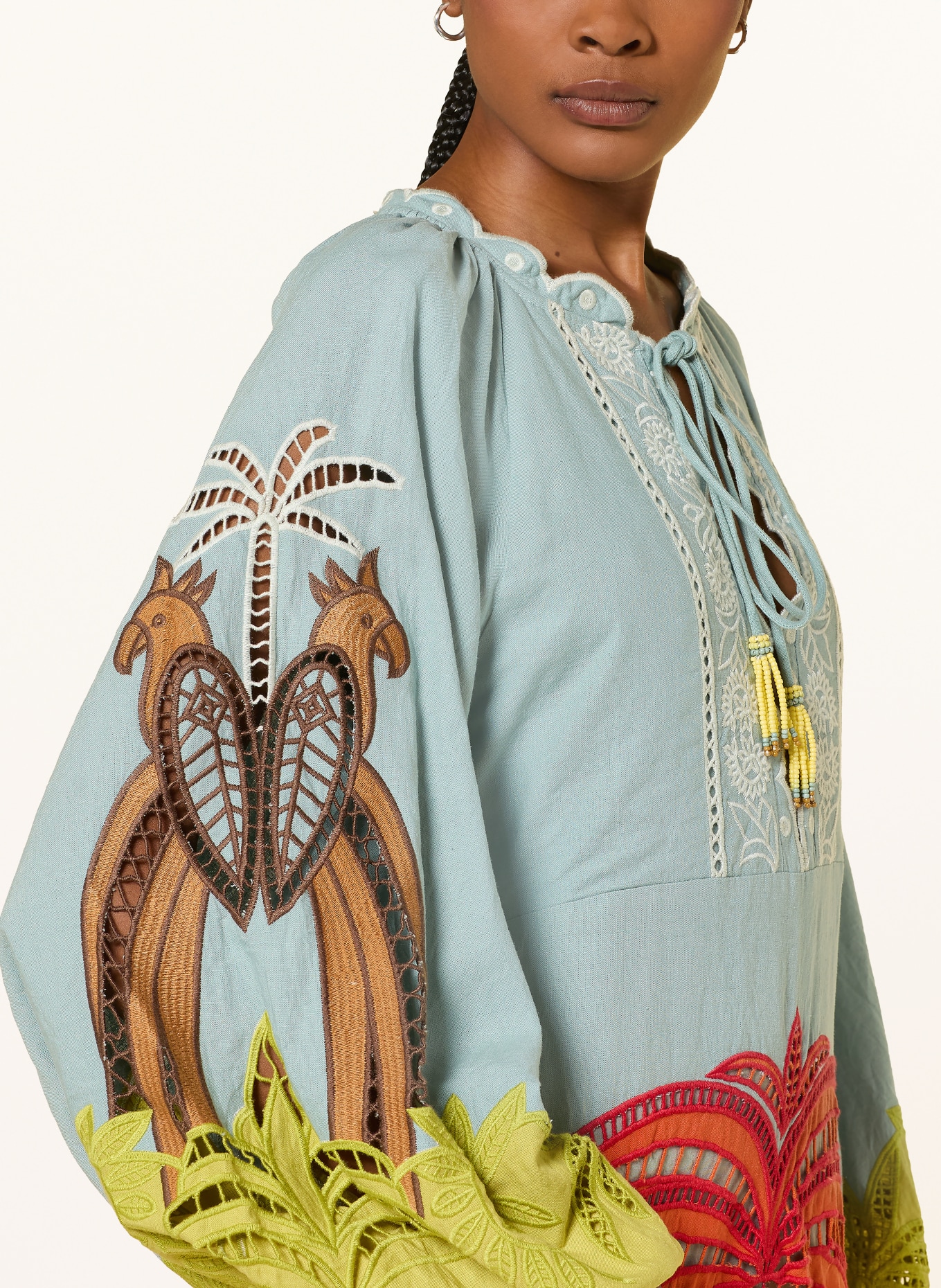 FARM RIO Kleid USIACURI mit Leinen: BLAUGRAU / PINK / GELB