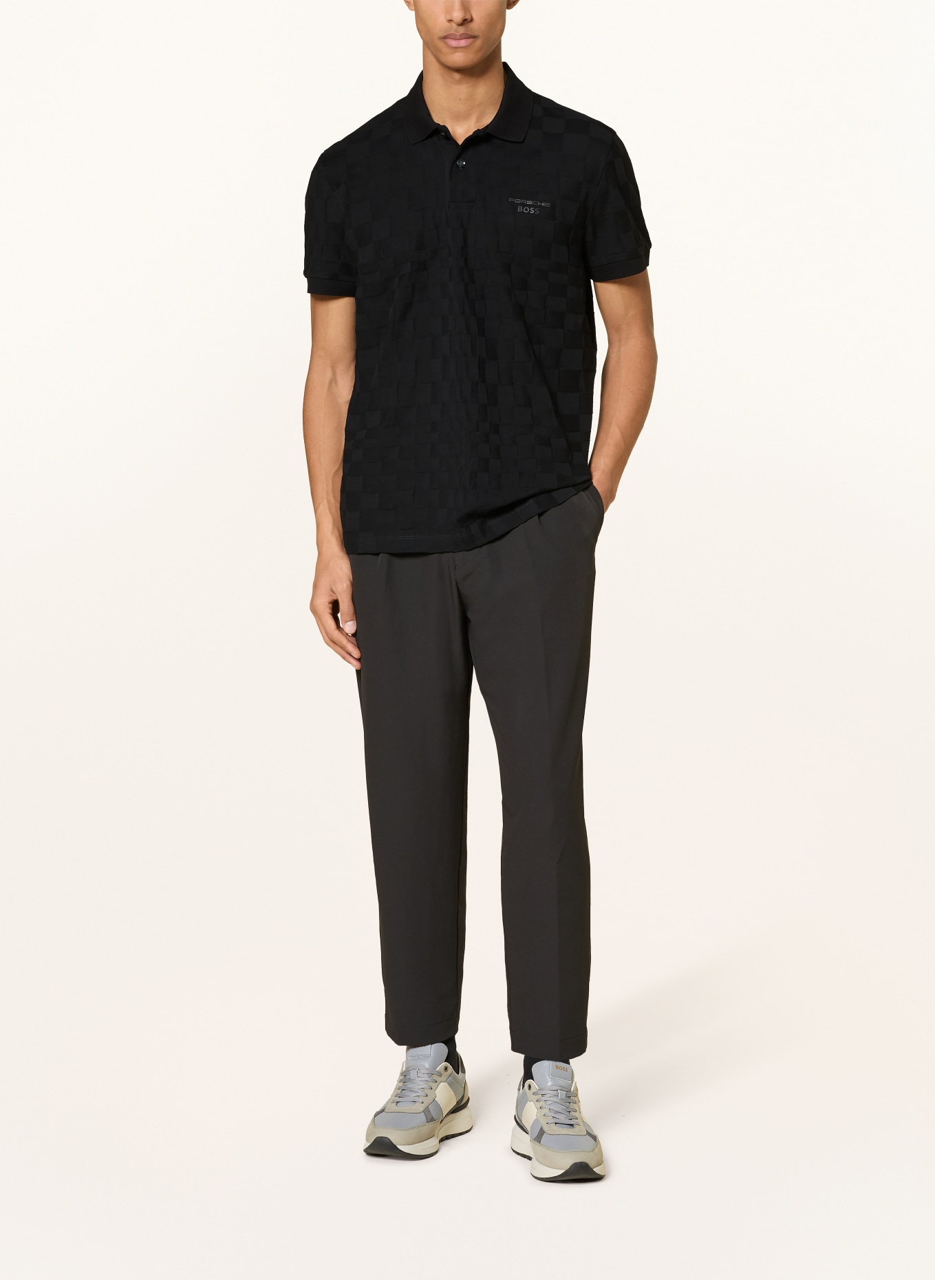 BOSS Strick-Poloshirt SPIRIT: SCHWARZ / DUNKELGRAU