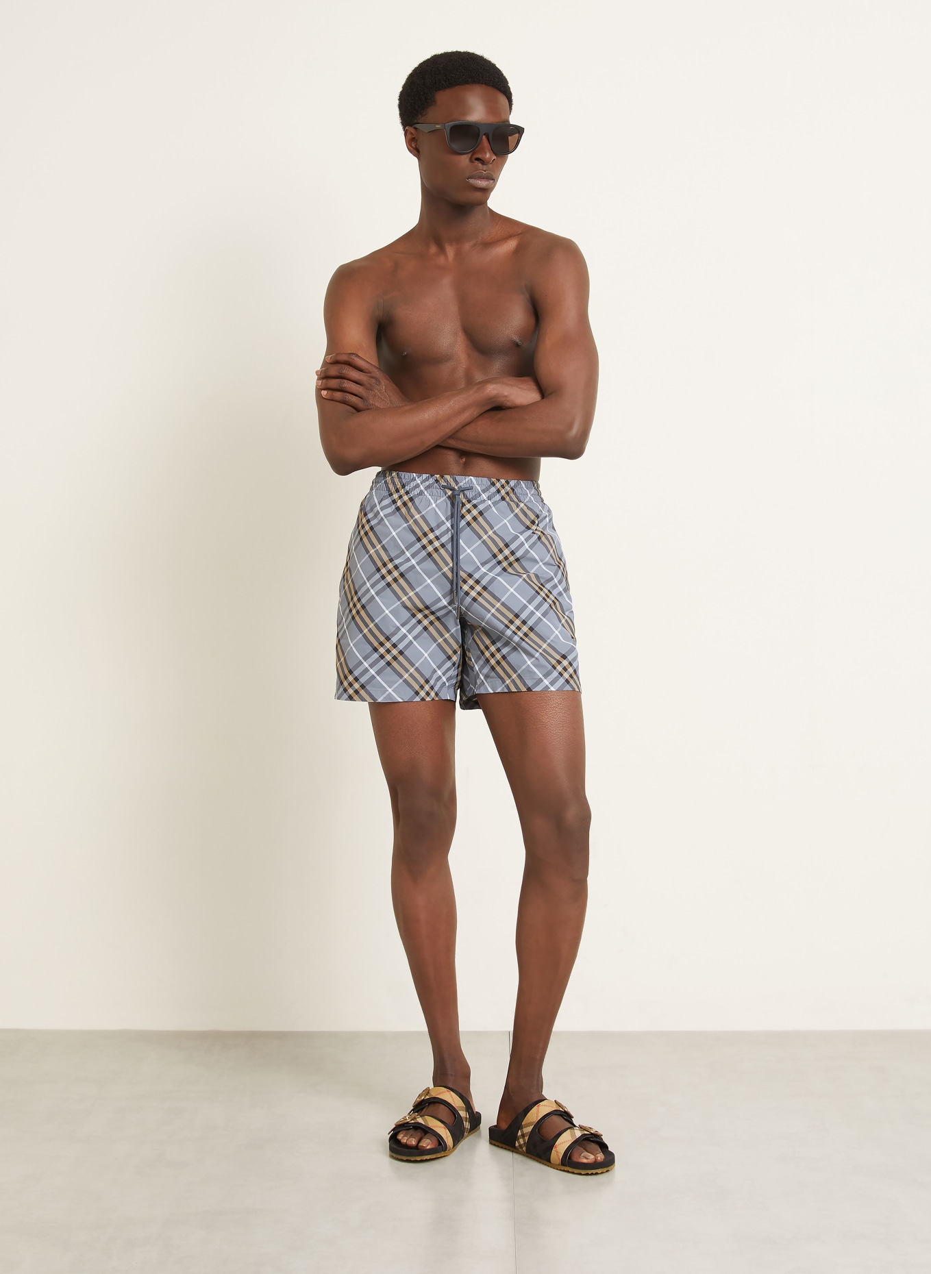 BURBERRY Swim shorts: GRAY / BEIGE / WHITE