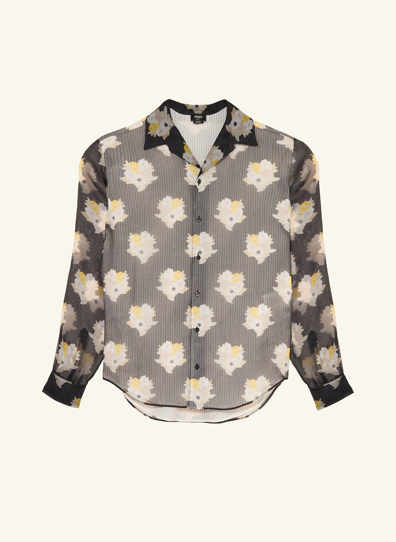 FENDI Silk Shirt, Comfort Fit: BLACK / YELLOW / WHITE