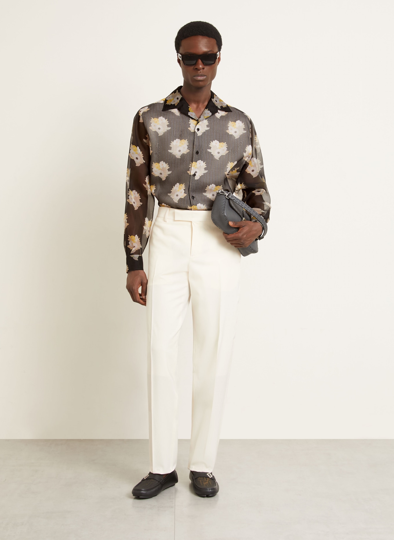 FENDI Chemise en soie coupe confortable: NOIR / JAUNE / BLANC