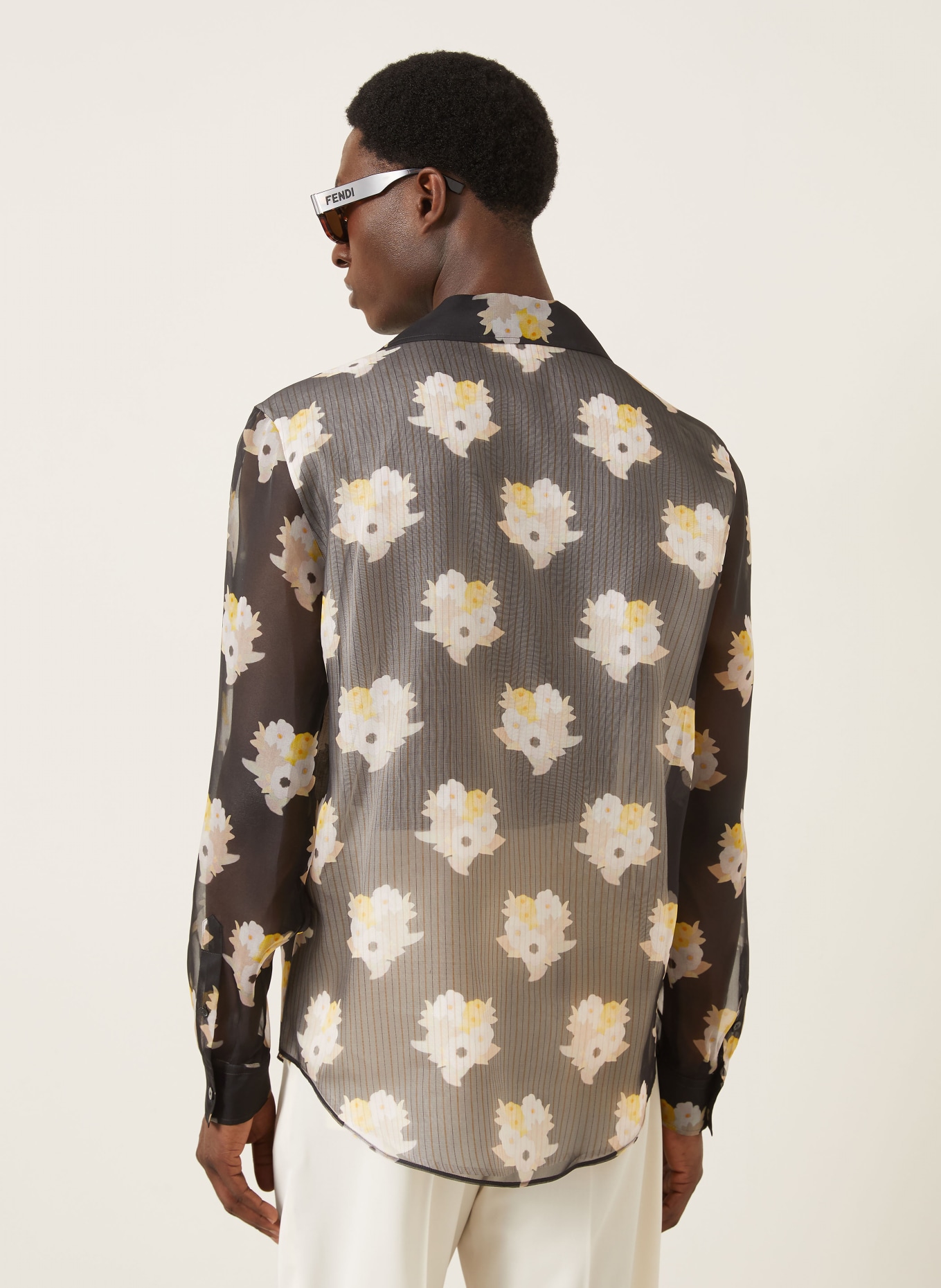 FENDI Chemise en soie coupe confortable: NOIR / JAUNE / BLANC