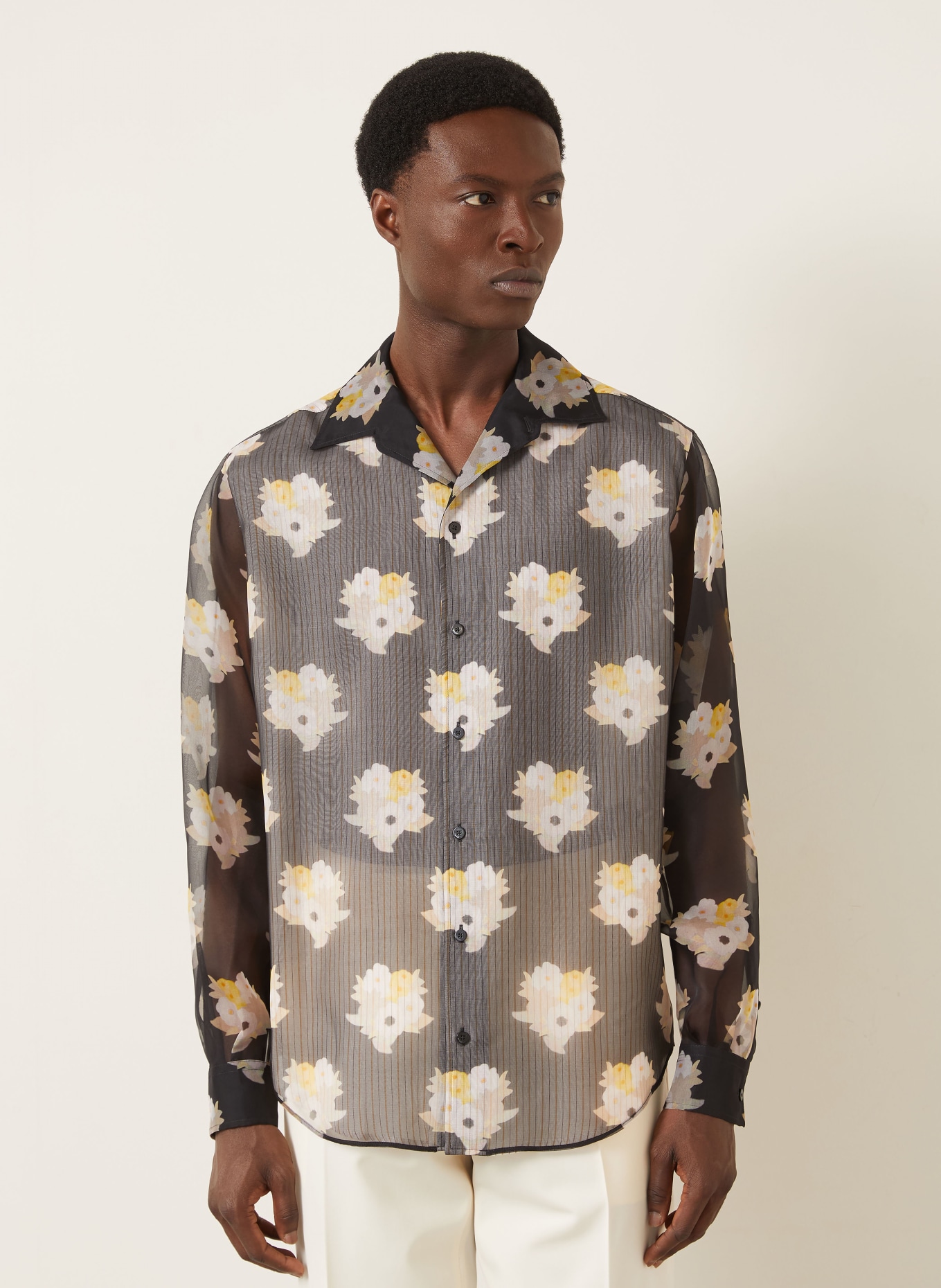 FENDI Chemise en soie coupe confortable: NOIR / JAUNE / BLANC