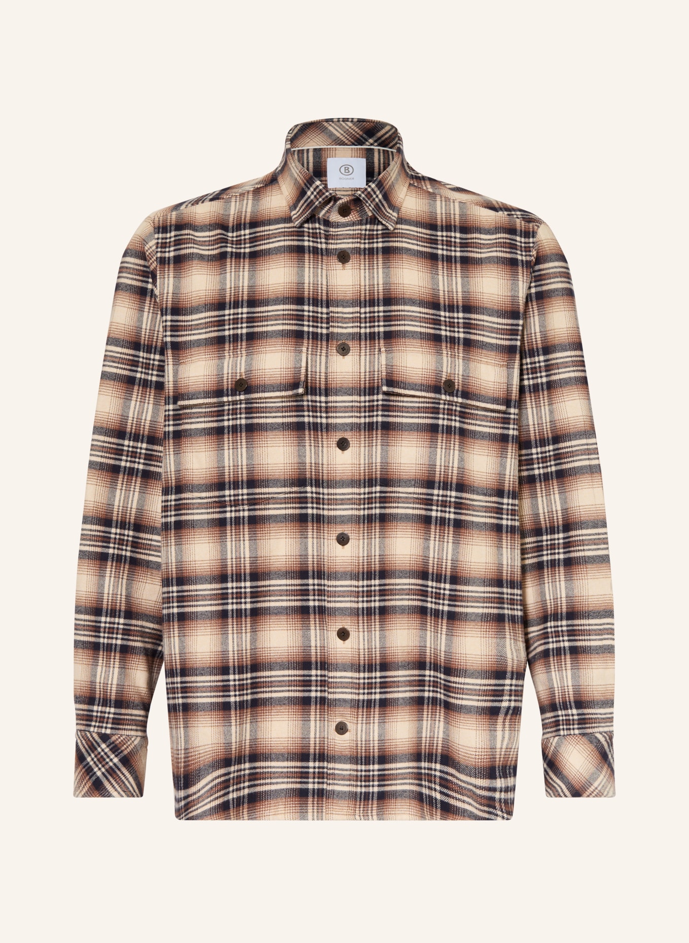 BOGNER Flanellhemd HEIKO Comfort Fit: BEIGE / BRAUN / DUNKELBLAU