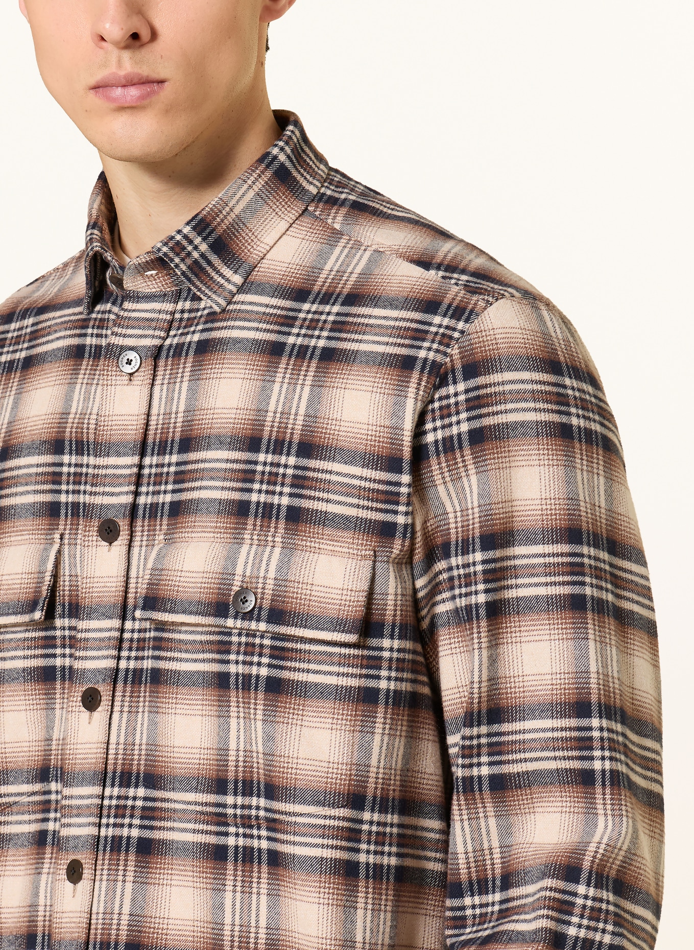 BOGNER Flanellhemd HEIKO Comfort Fit: BEIGE / BRAUN / DUNKELBLAU
