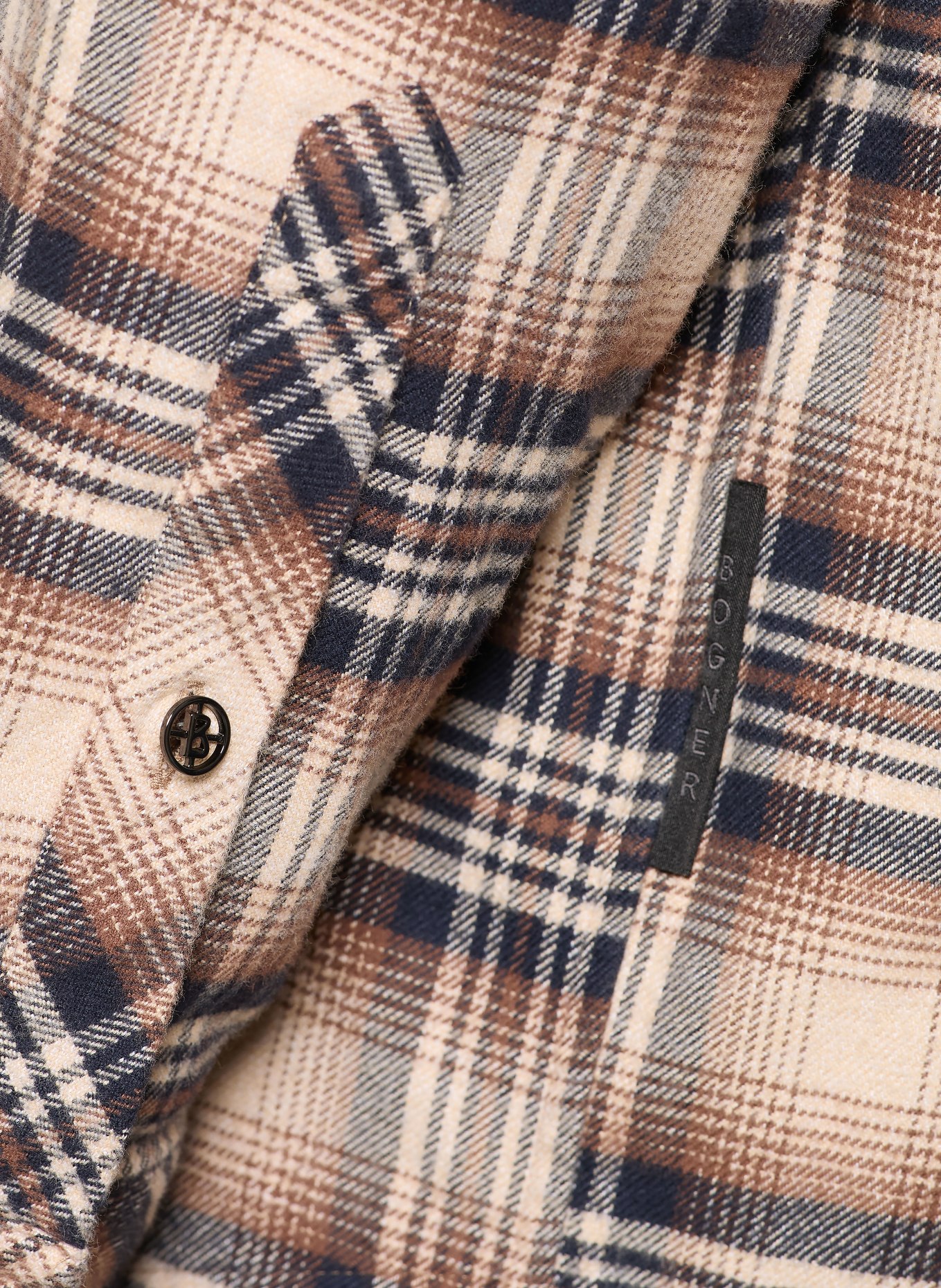 BOGNER Flanellhemd HEIKO Comfort Fit: BEIGE / BRAUN / DUNKELBLAU