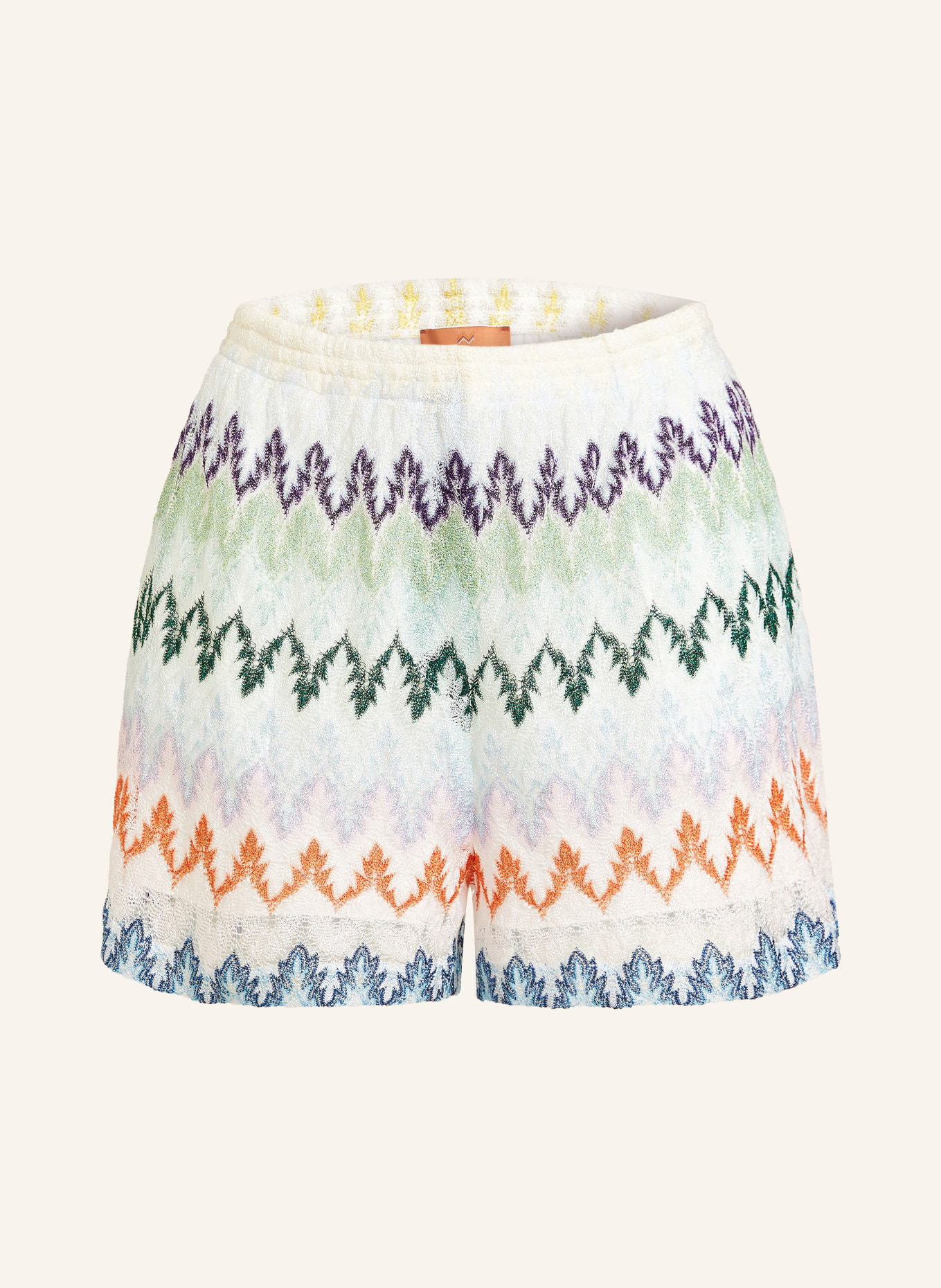 MISSONI Strickshorts mit Glitzergarn: HELLBLAU / ORANGE / HELLGRÜN