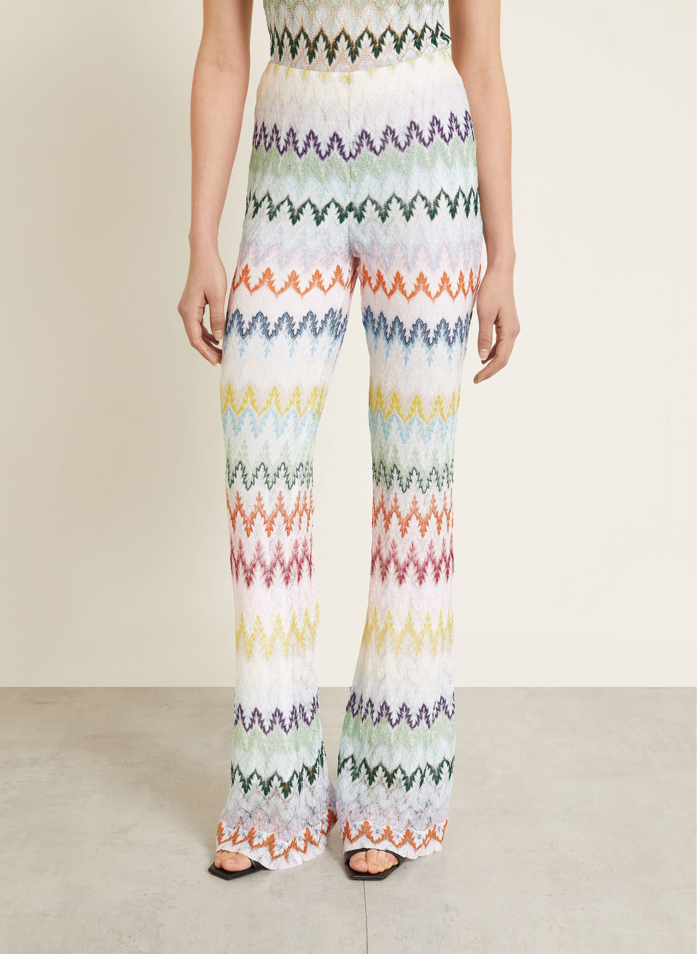 MISSONI Strickhose mit Glitzergarn: HELLBLAU / ORANGE / HELLGRÜN